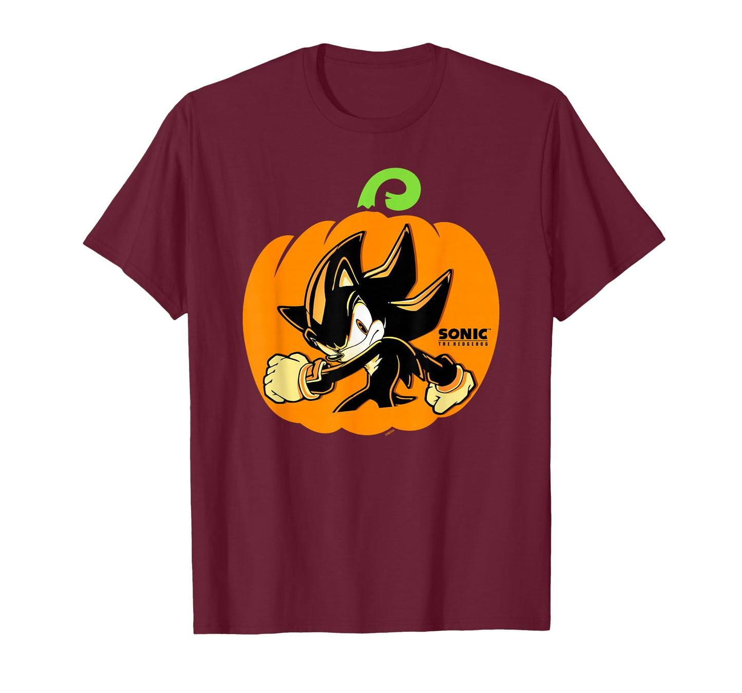 Sonic The Hedgehog Halloween Shadow In Pumpkin Chest Logo T-Shirt