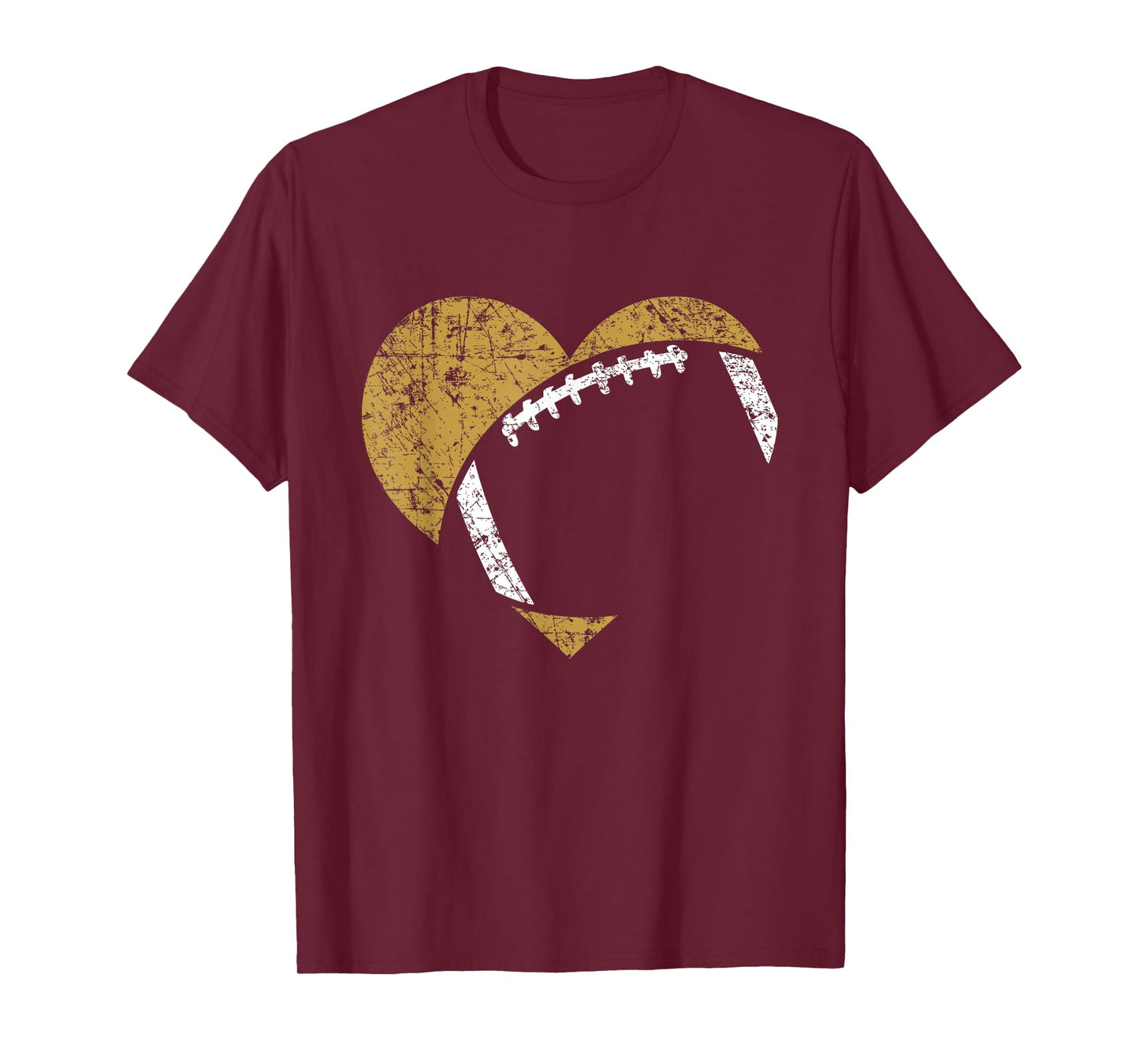 Football Heart Cutout Gold White Team Game Gift T-Shirt