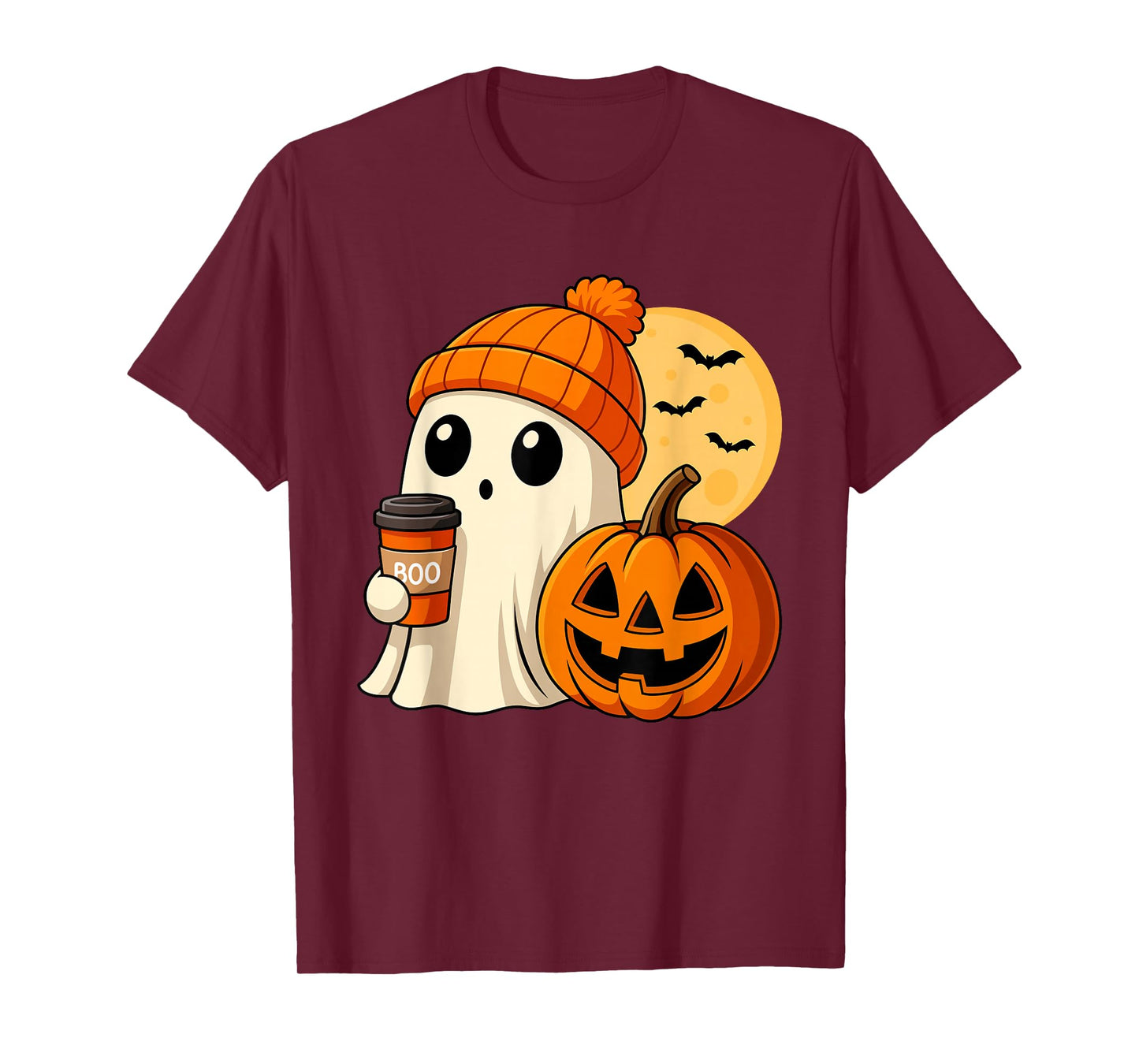 Halloween Ghost Coffee Pumpkin Spooky Season Women Kids Men T-Shirt