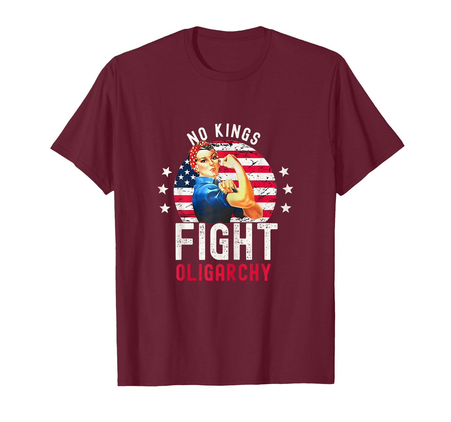 No Kings Fight Oligarchy Vintage Woman's Girl America Flag T-Shirt