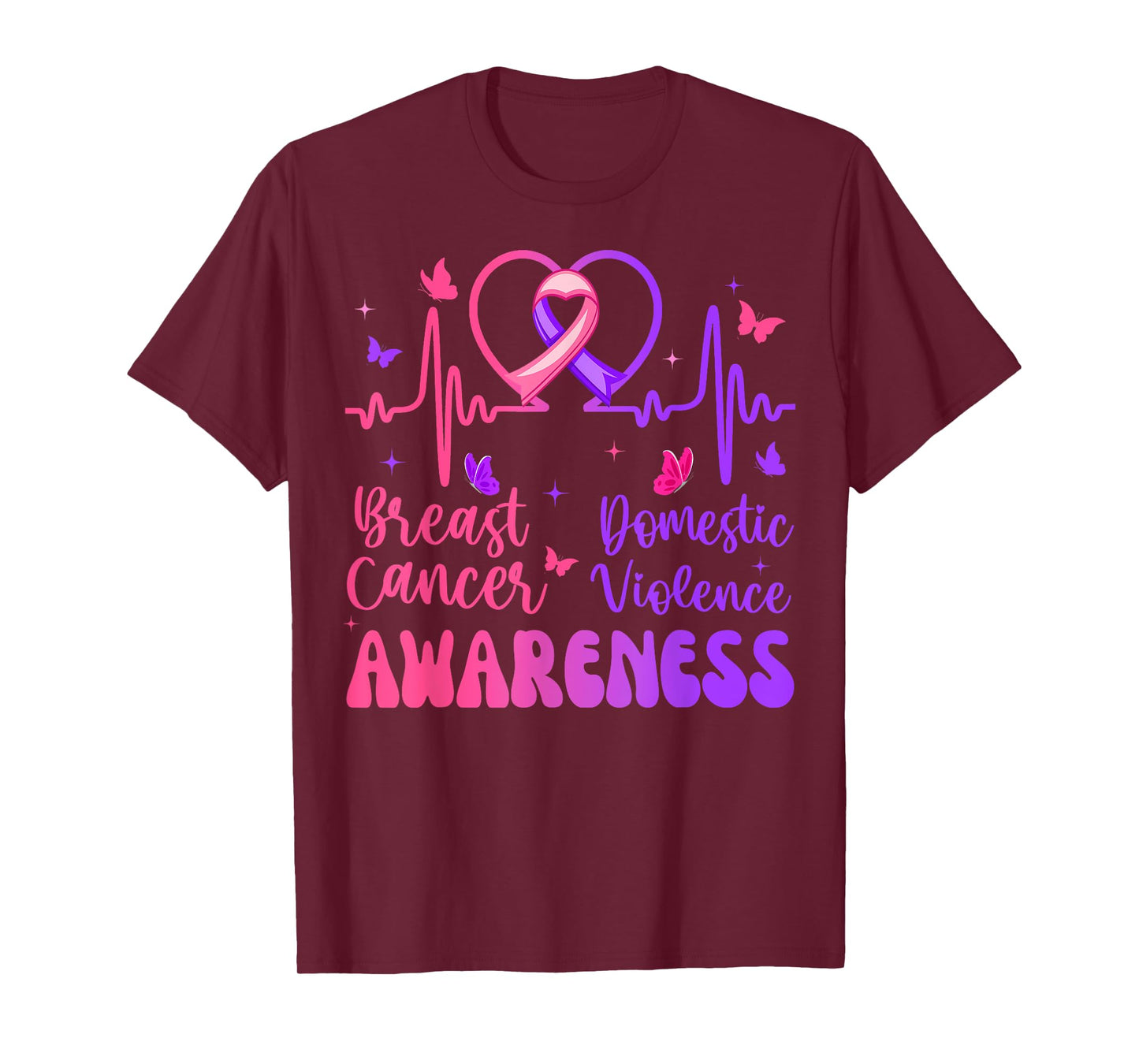 Domestic Violence Breast Cancer Awareness Month Heartbeat T-Shirt