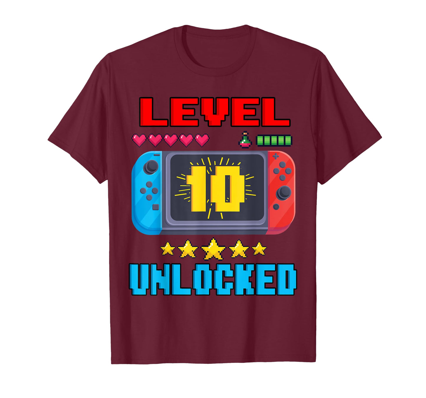10th Birthday Boy Level 10 Unlocked Video Gamer Birthday T-Shirt