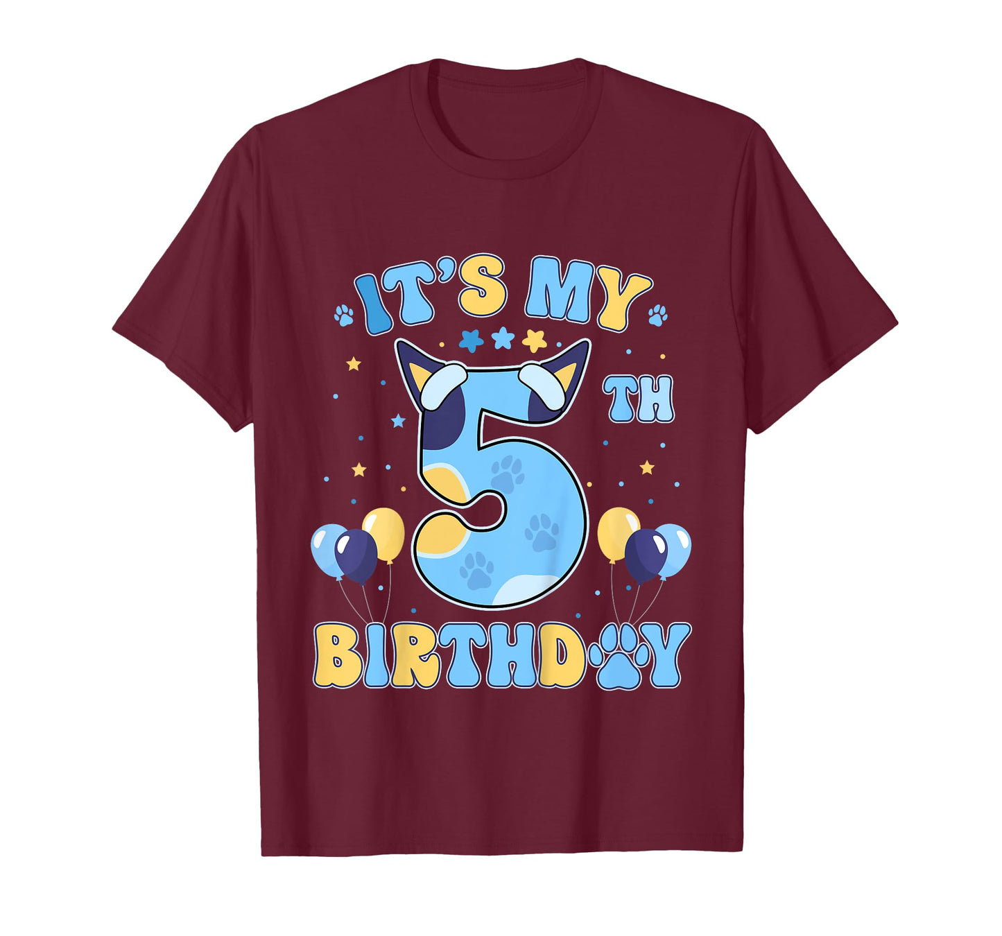 Kids Its my 5th Birthday Boy Blue Dog Theme Party Cool 5 Year Old T-Shirt