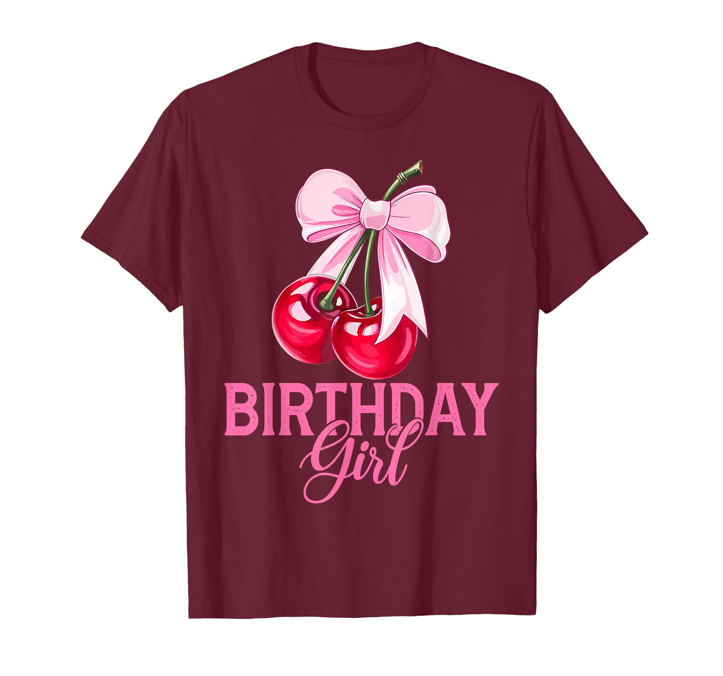 Birthday Girl Cherry Coquette Bow Cute Bday Women T-Shirt