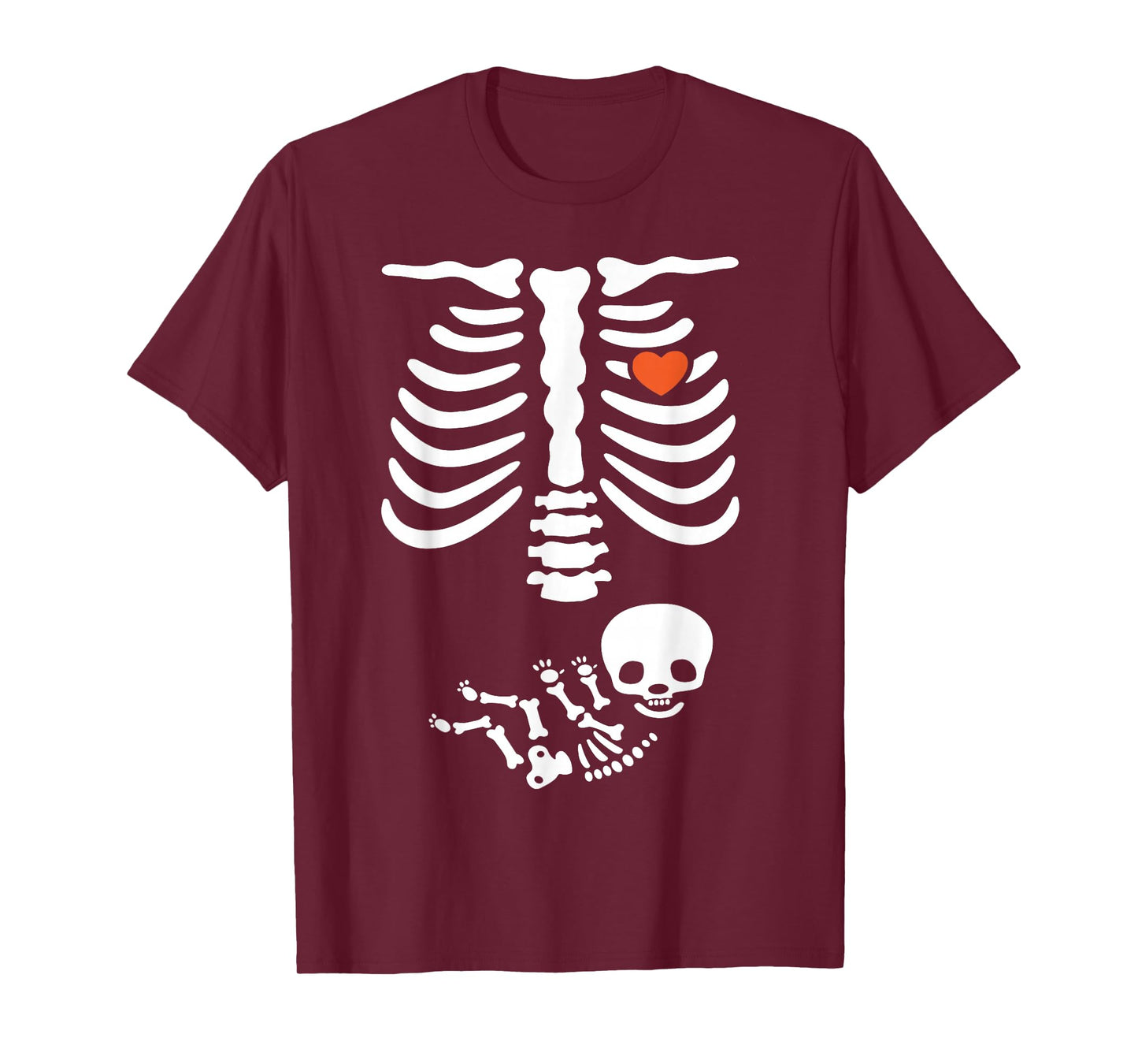 Pregnant Skeleton Rib Costume Pumpkin Halloween Women Girls T-Shirt