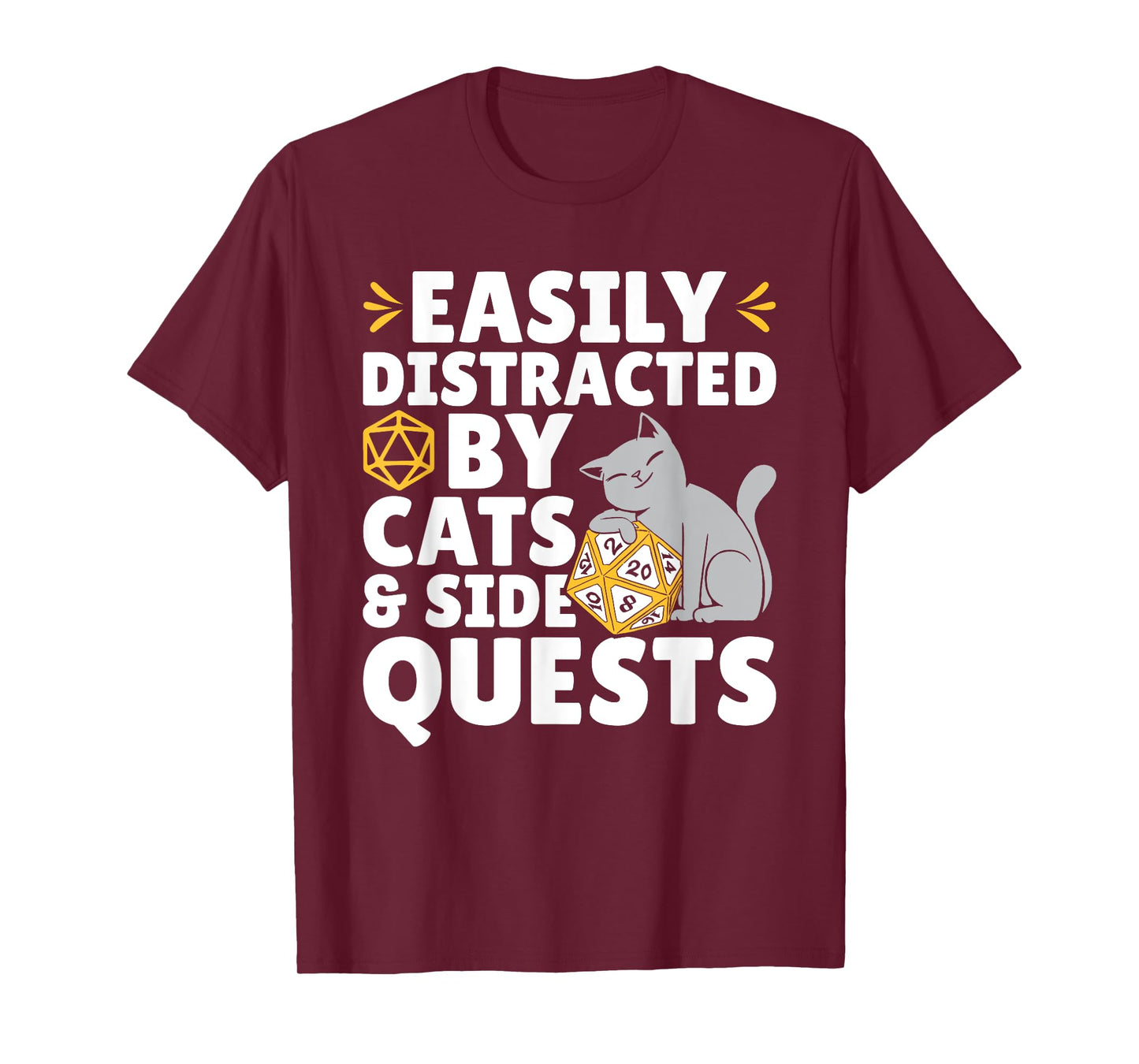 Easily Distracted Cats Side Quests Role Playing RPG Gamer T-Shirt