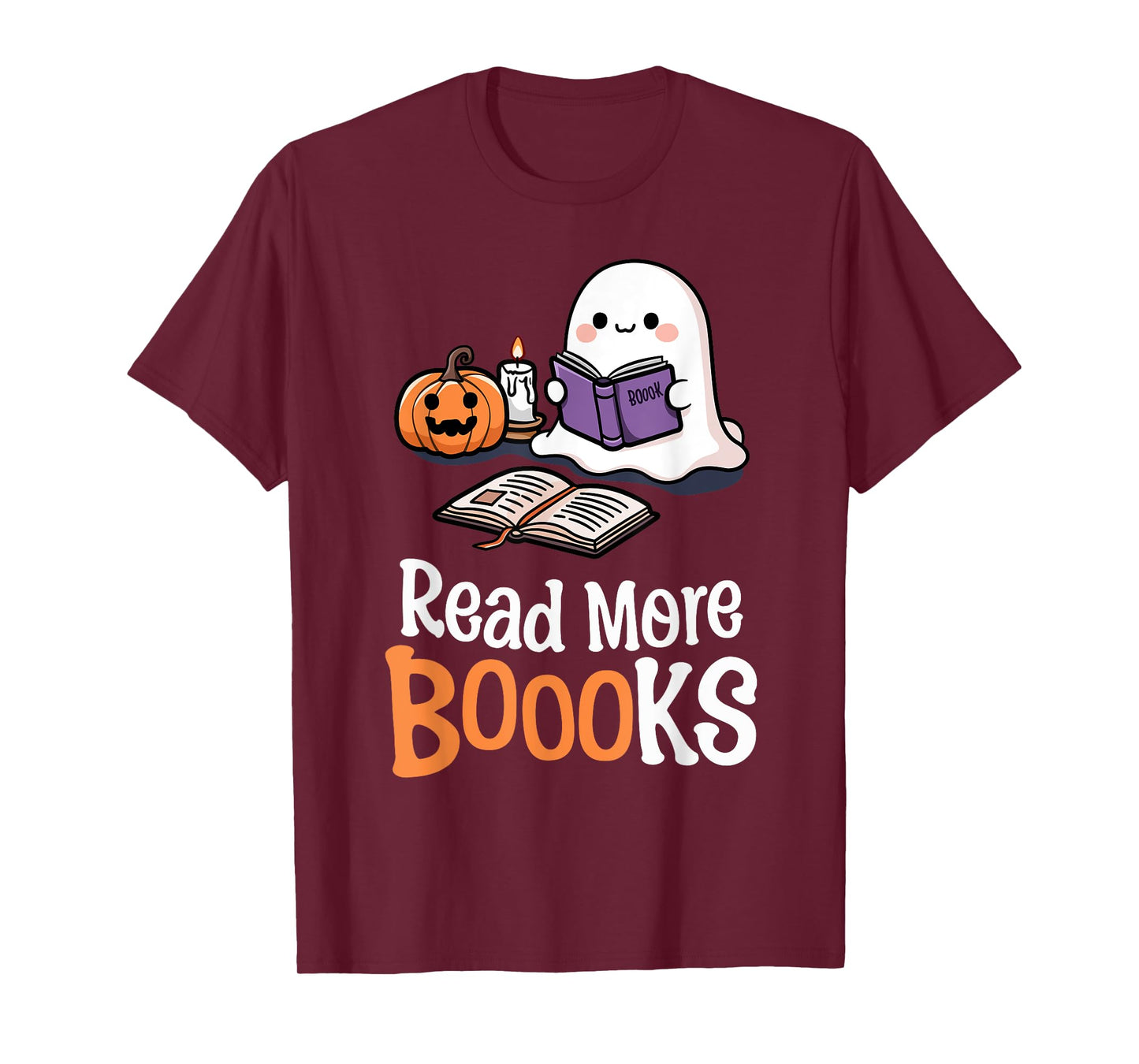 Halloween Teacher Women Cute Reading Ghost Read More Books T-Shirt