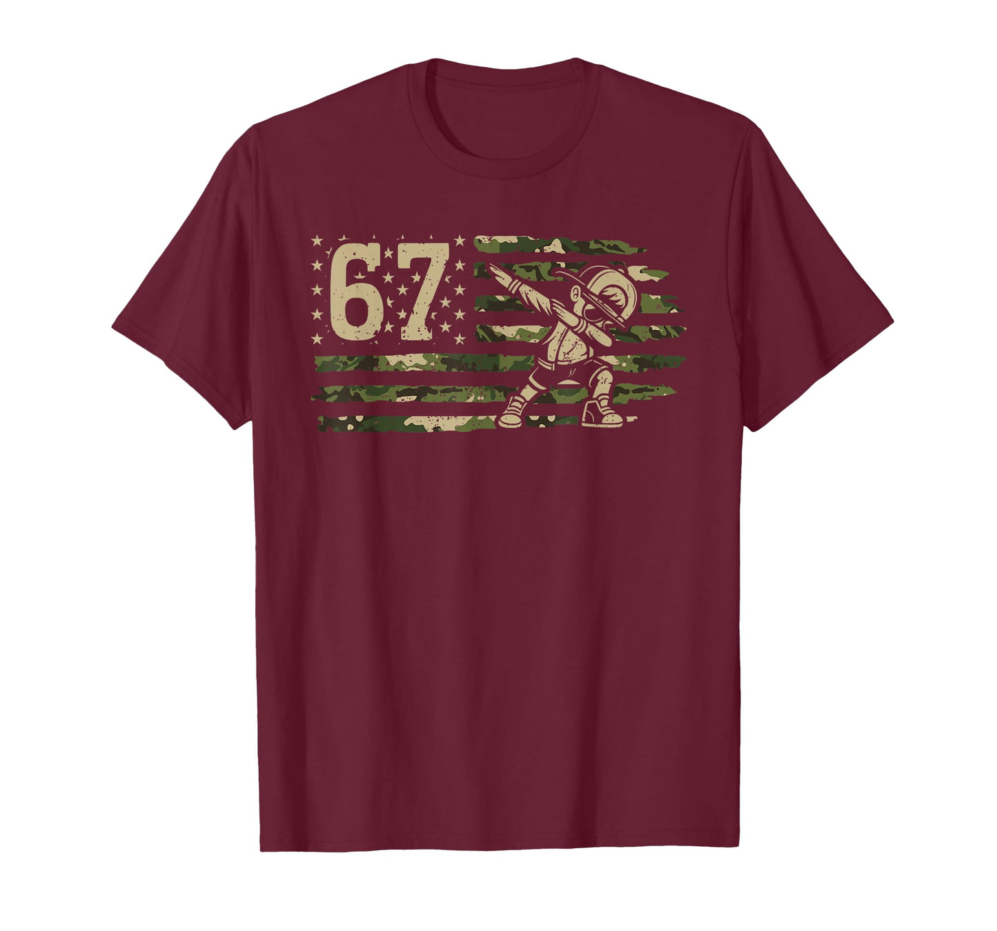 67 Meme Dabbing Boy Camo USA American Flag Six Seven Kids T-Shirt