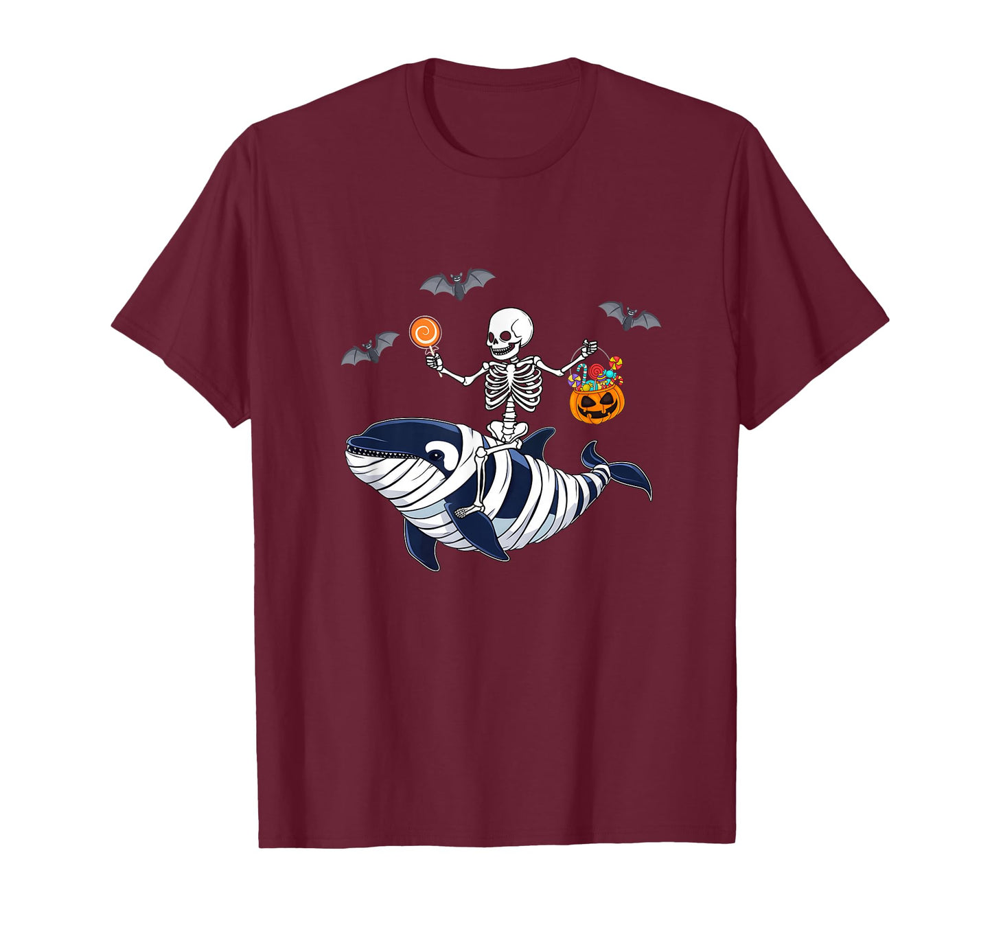 Skeleton Riding Mummy Orca Halloween Costume Whale T-Shirt