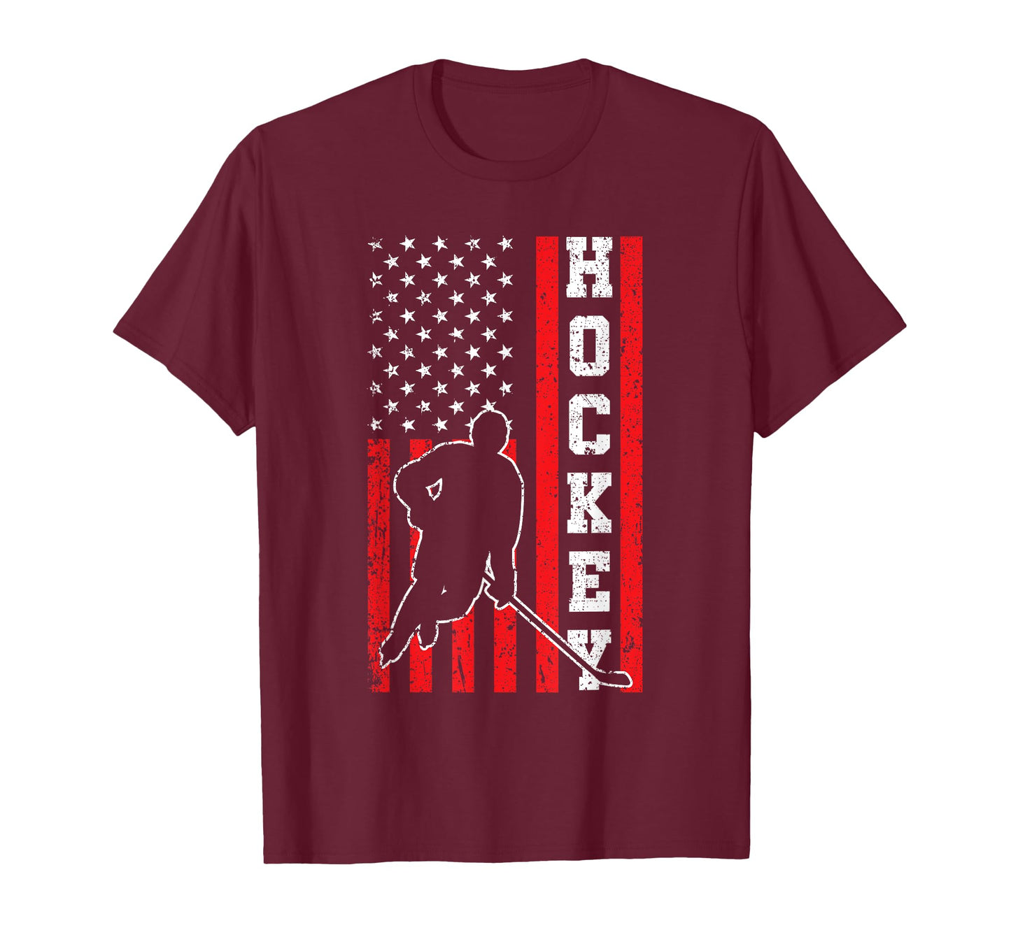 Hockey American USA Flag Men Boys 4th of July Hockey T-Shirt