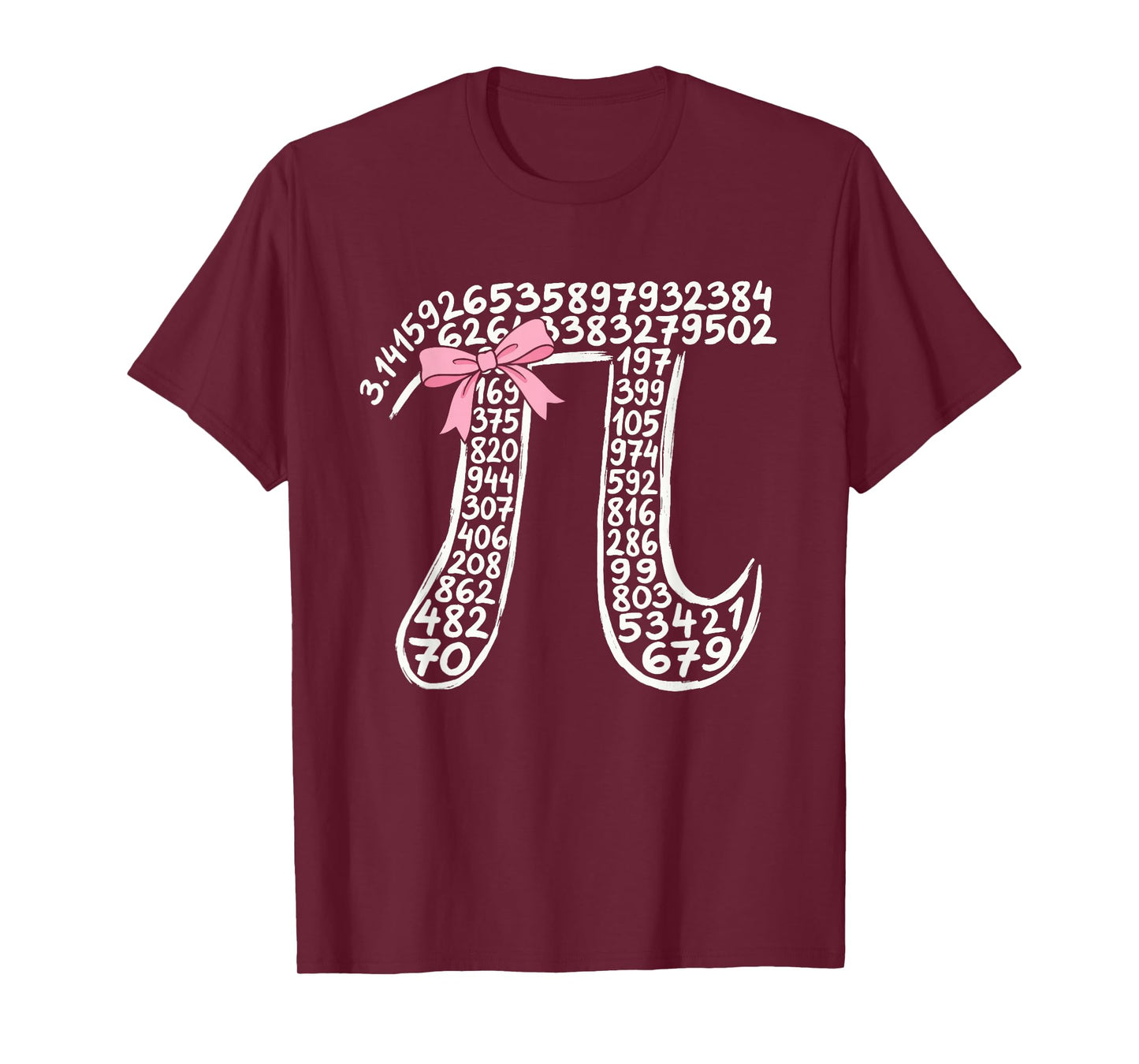 3.14 Digits of Pi Day Women Nerdy Girls Bow Math Lovers T-Shirt - T-Shirt | Maroon