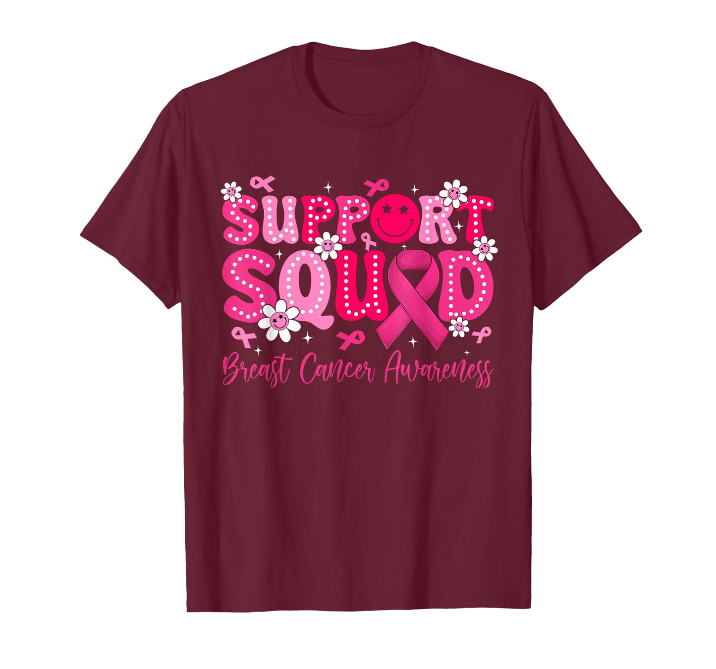 Retro Groovy Support Squad Breast Cancer Awareness Month T-Shirt