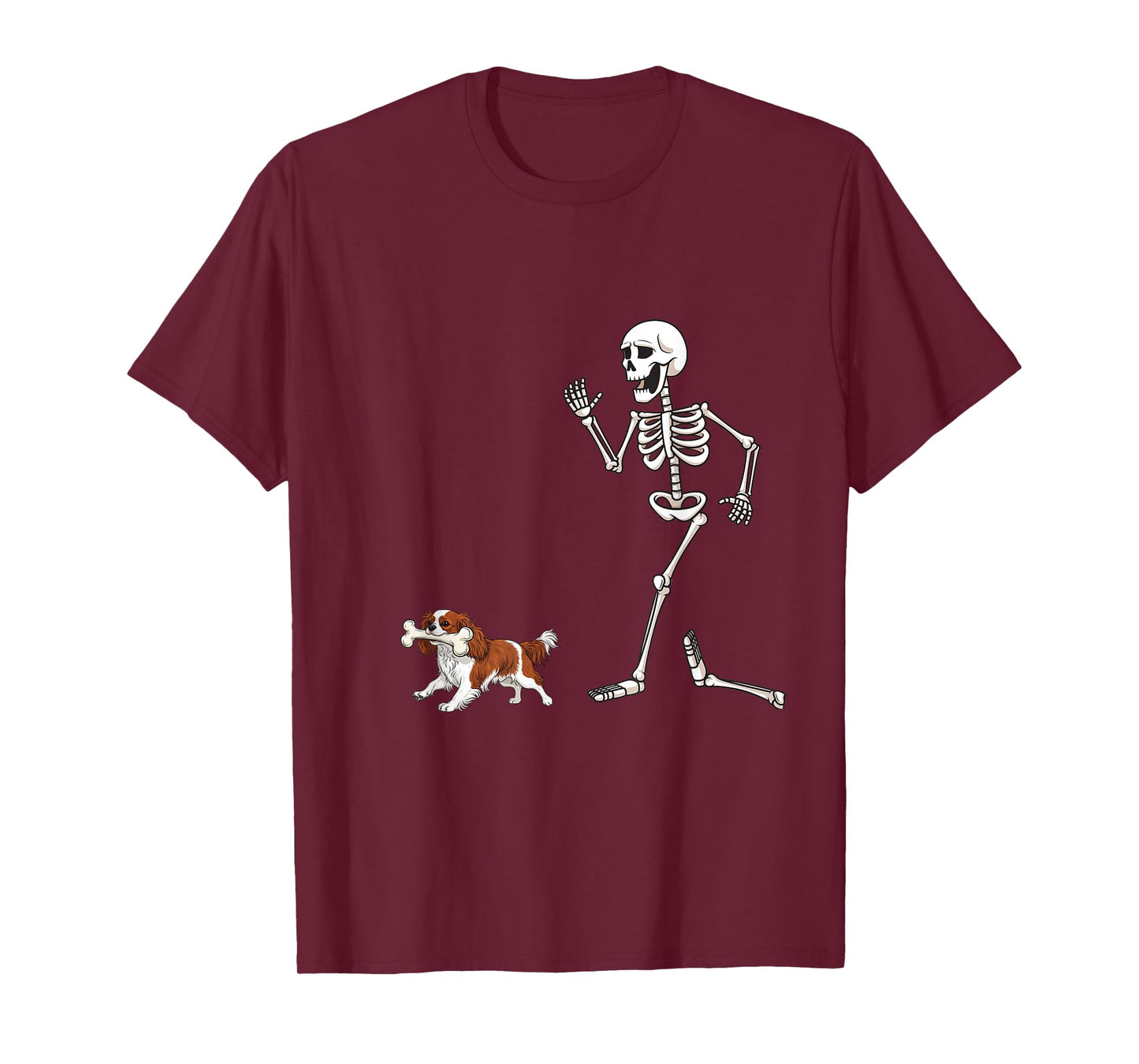 Funny Halloween Cavalier King Charles Spaniel and Skeleton T-Shirt