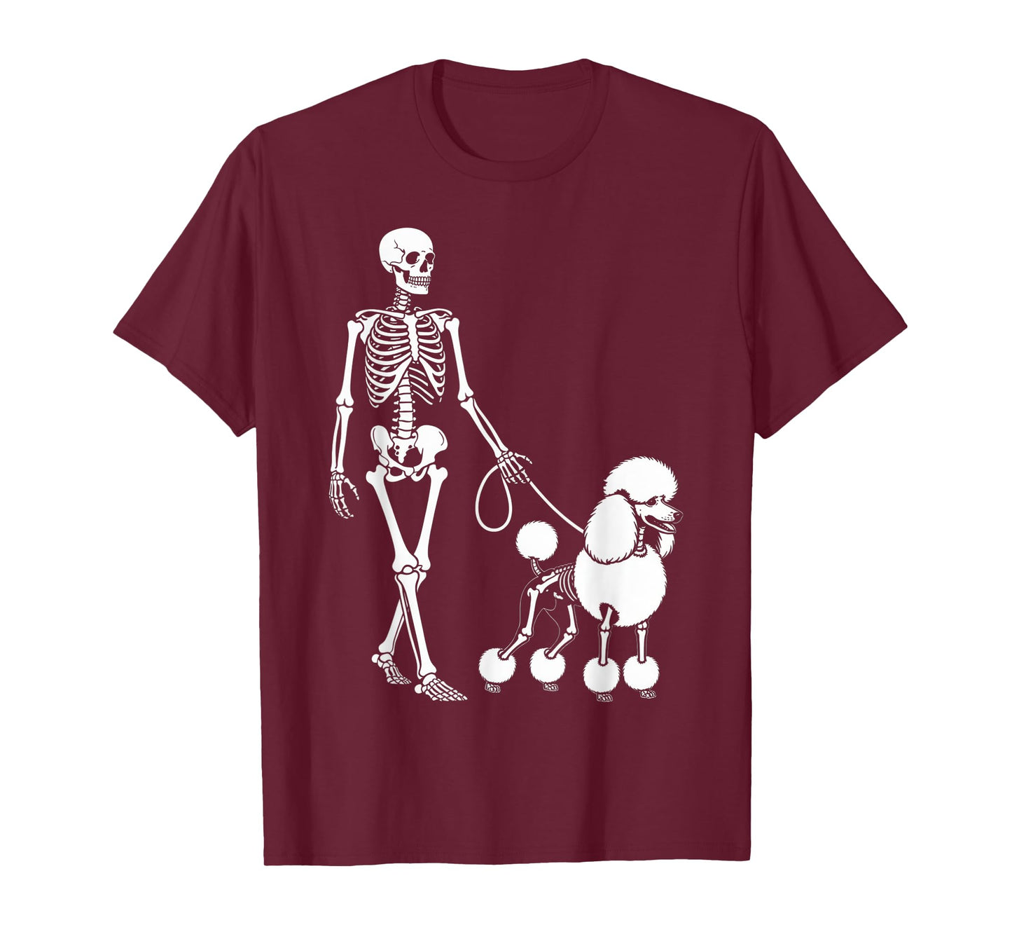 Skeleton Walking Poodle Dog Lovers Halloween Humor T-Shirt