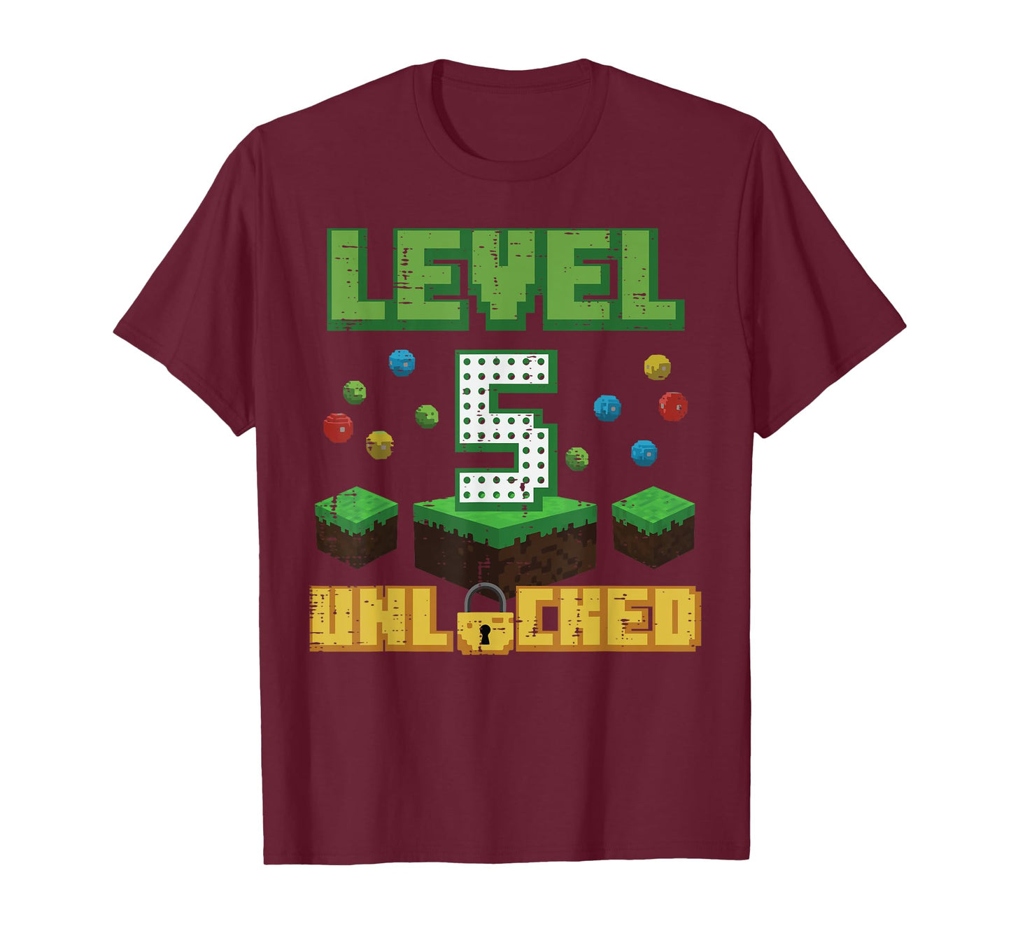 Level 5 Unlocked Pixel Gamer 5th Birthday Gaming Boys Kids T-Shirt