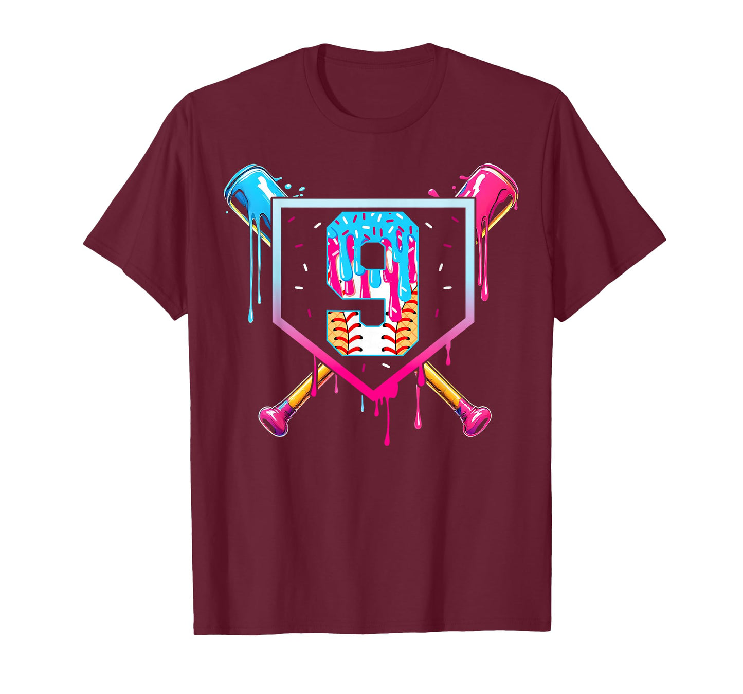 Baseball 9 Year Old Ice Cream Drip 9th Birthday Boy 9 T-Shirt