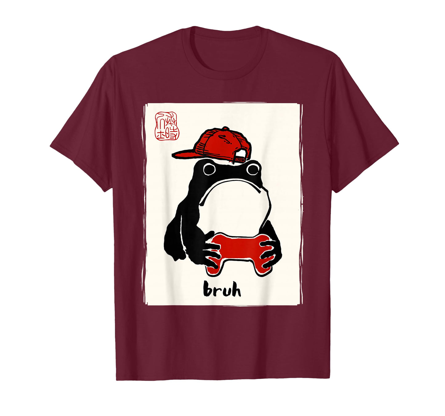 Grumpy Frog Gamer Bruh Ink Painting Japanese Funny Gamer T-Shirt
