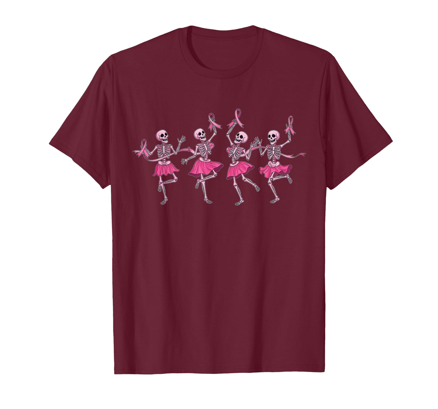 Breast Cancer Dancing Skeleton Halloween Pink Ribbon Women T-Shirt