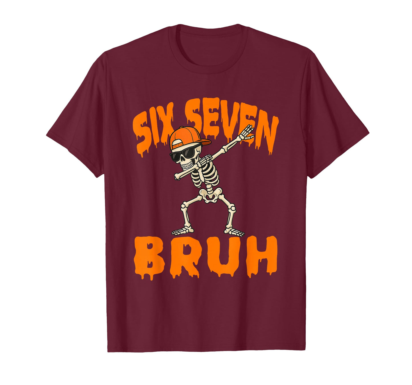 Six Seven Bruh Dabbing Skeleton Funny 67 Meme Halloween T-Shirt