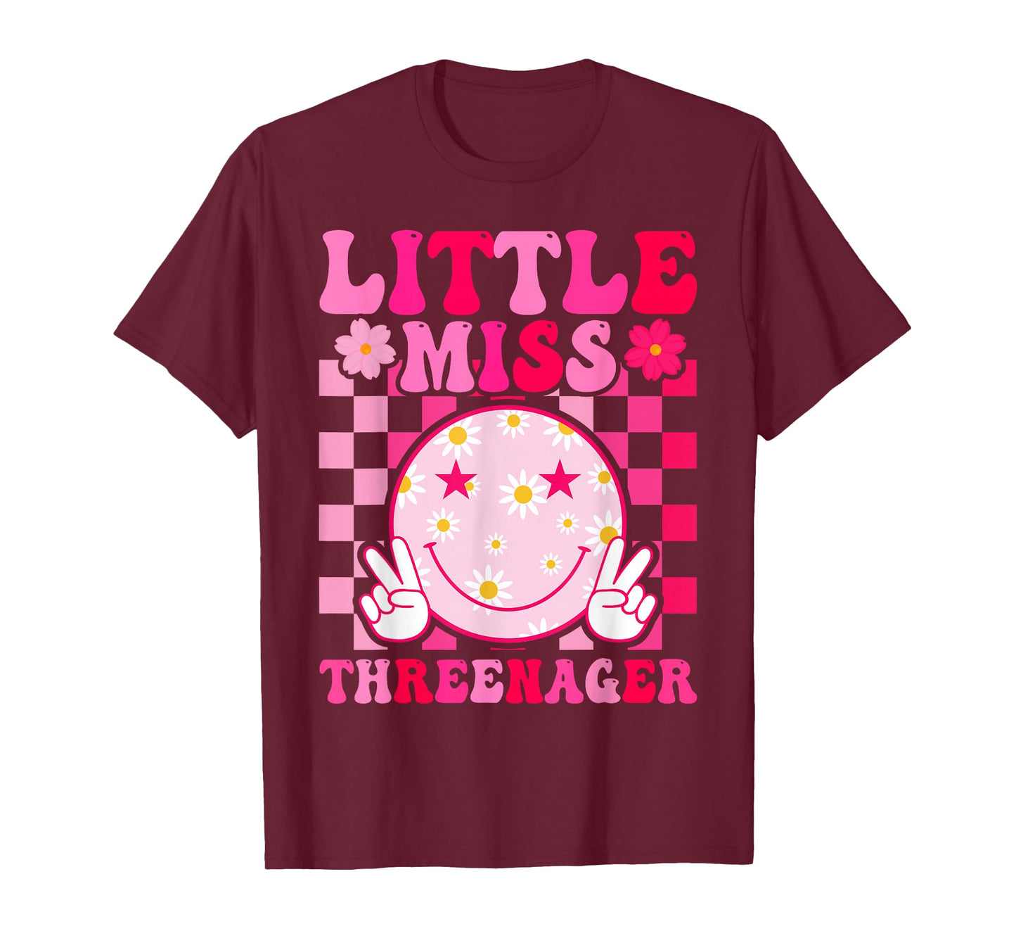 Little Miss Threenager 3rd Birthday Girl Outfit Retro Flower T-Shirt