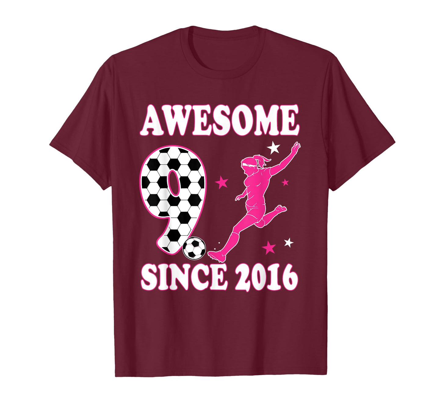 Awesome 9 Since 2016 Birthday Girl Soccer 9 Year Old T-Shirt