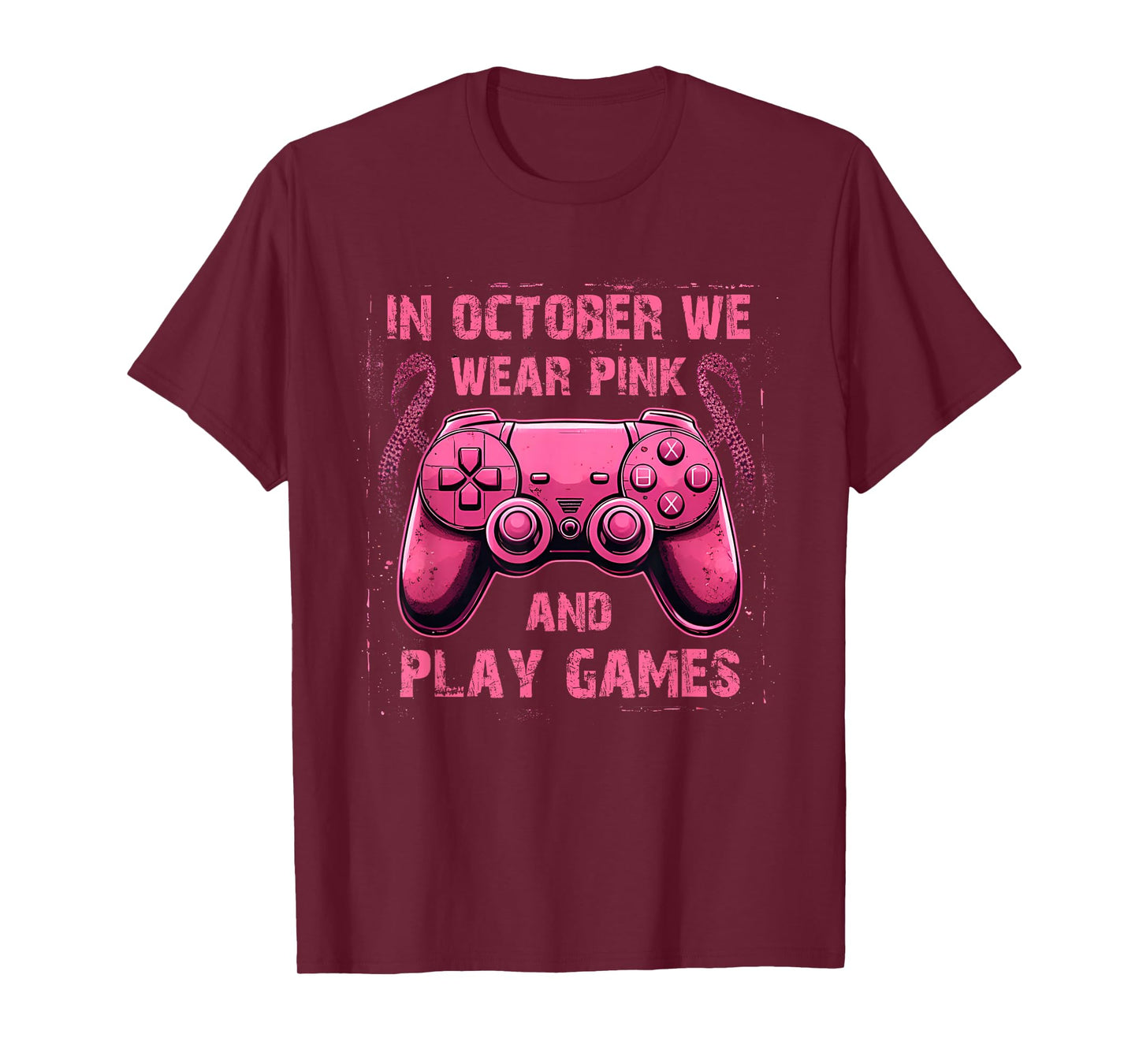 in October We Wear Pink Breast Cancer Gaming Kids Boys Youth T-Shirt