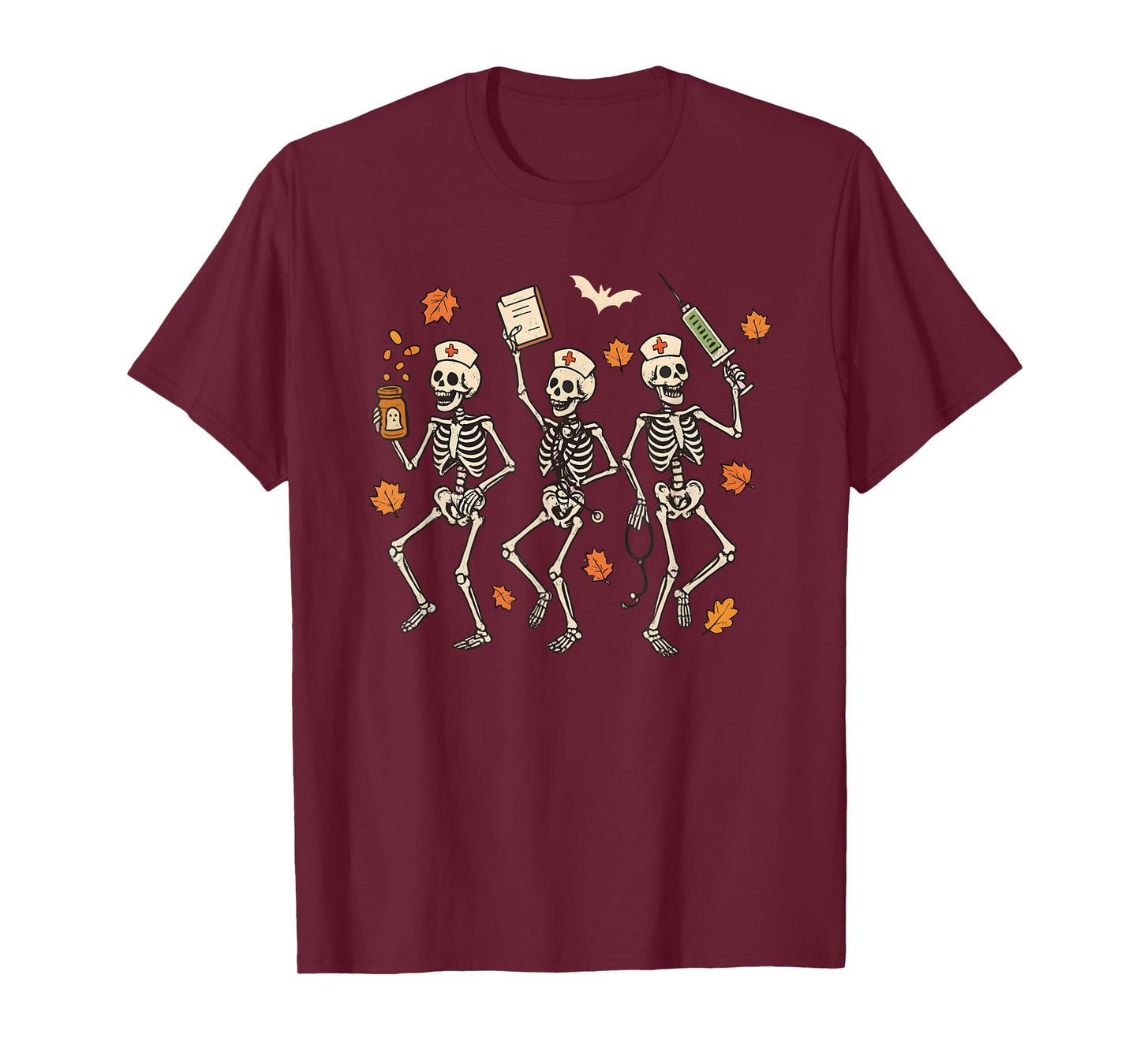 Skeleton Dancing Nurse Halloween Skull Nurse ER Fall Vibes T-Shirt