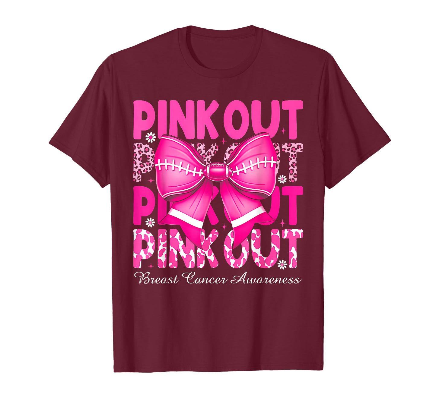 Pink Out Breast Cancer Football Coquette Bow Mom Girls Women T-Shirt