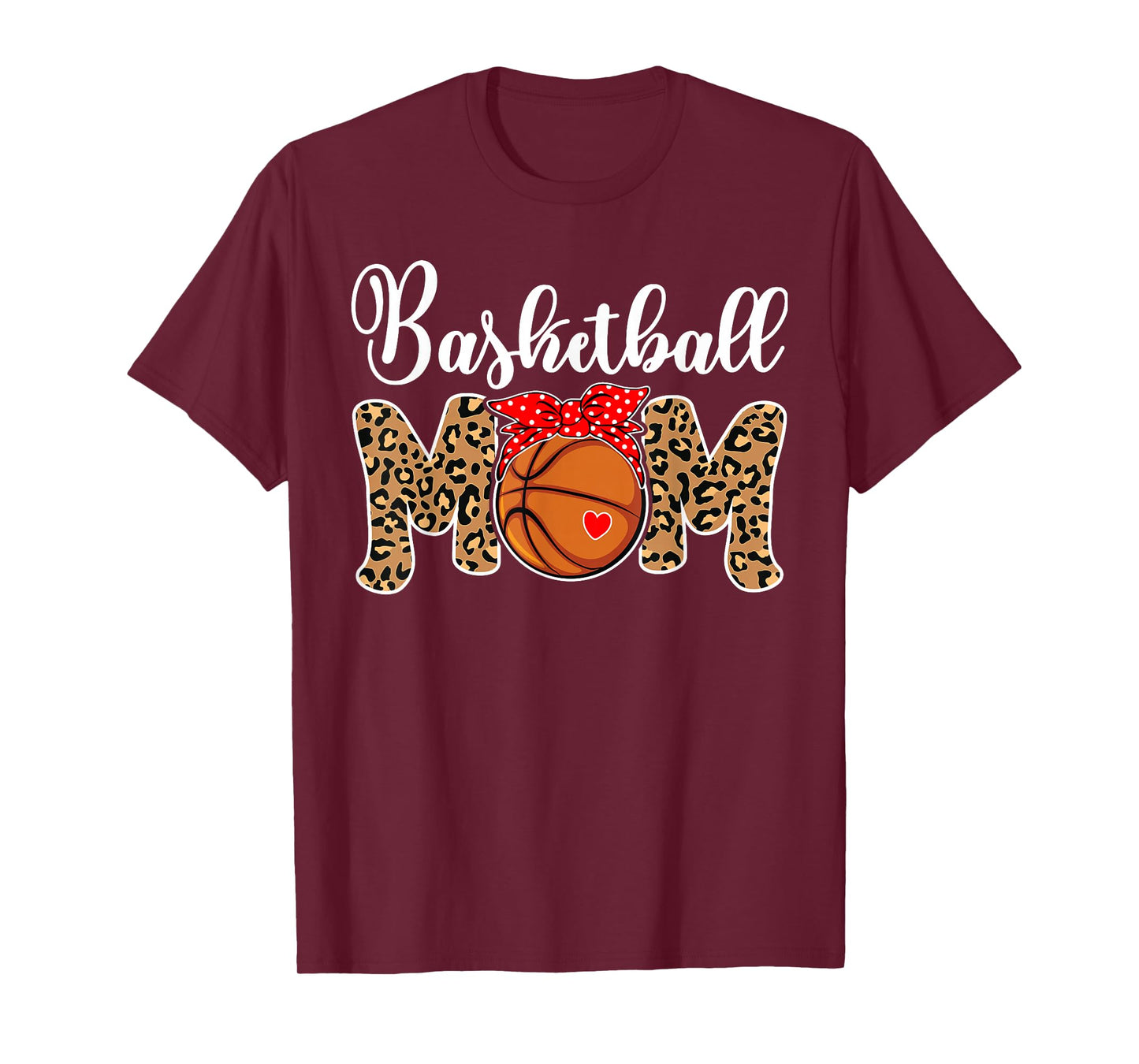 Basketball Mom Leopard Messy Bun Game Day Funny Mothers Day T-Shirt