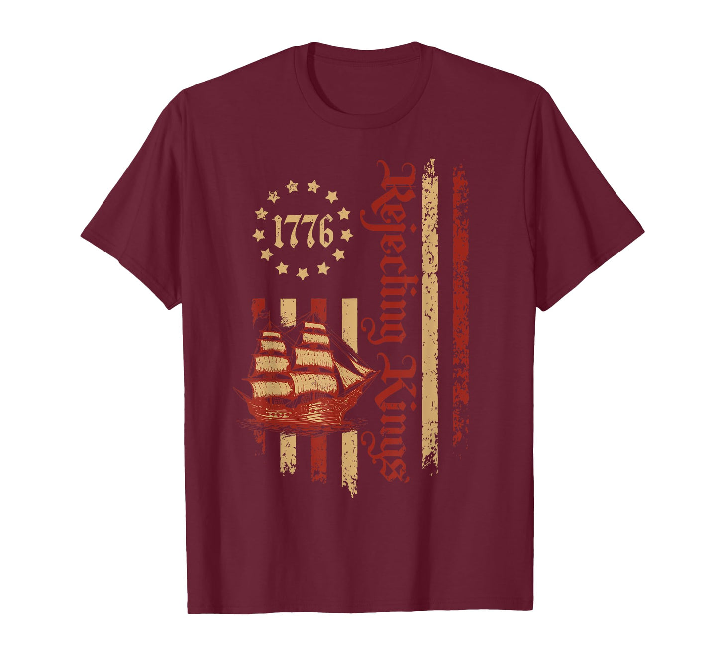 Rejecting Kings Since 1776 Patriotic USA Flag Retro Sailboat T-Shirt