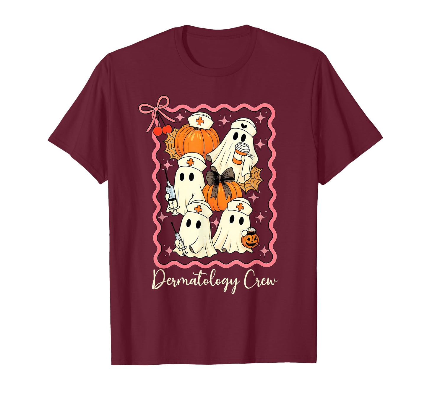 Stamp Coquette Dermatology Crew Ghost Pumpkin Fall Halloween T-Shirt
