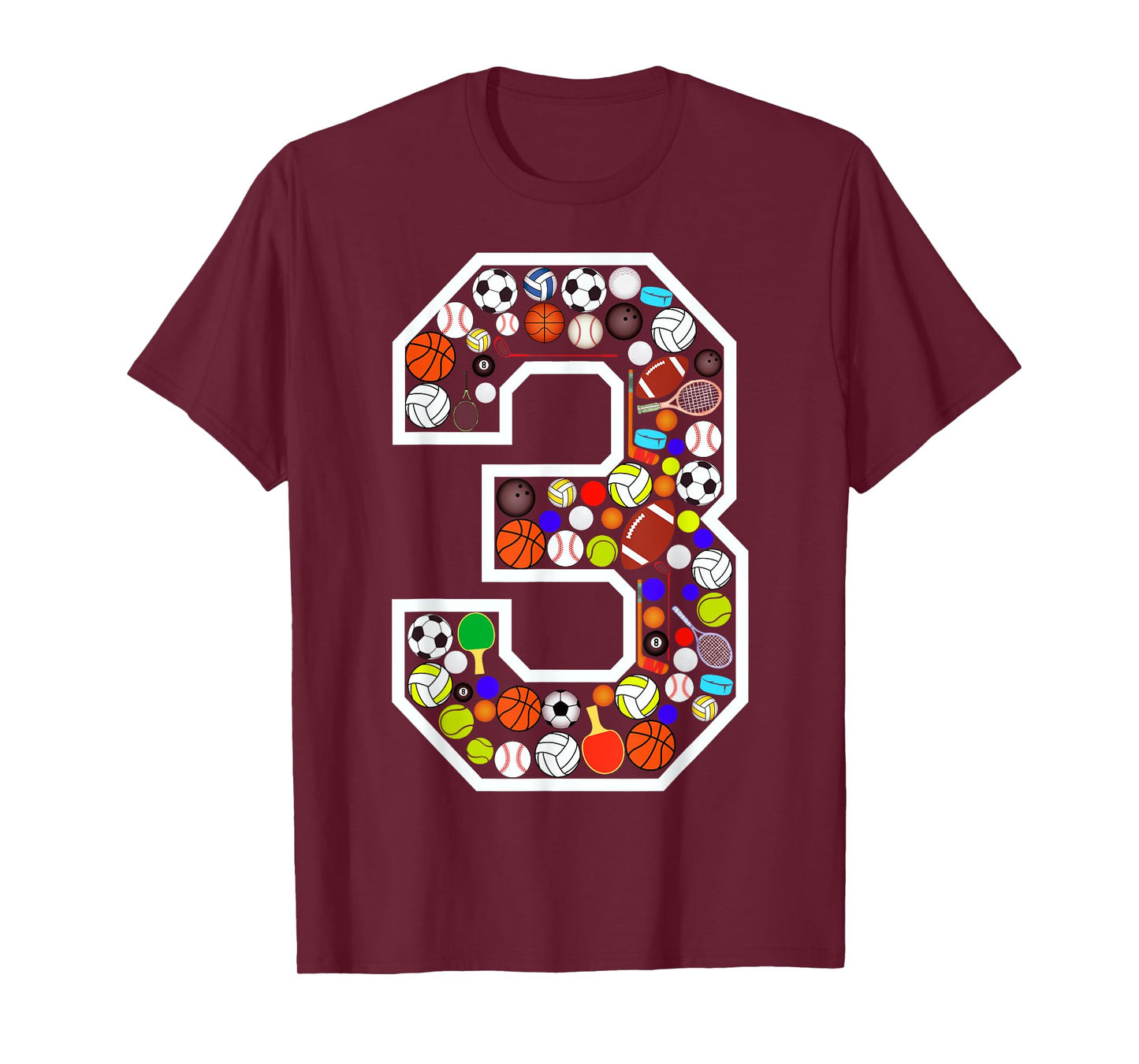 Kids 3rd Birthday Sports Big Number Three 3 Year Old Boy T-Shirt