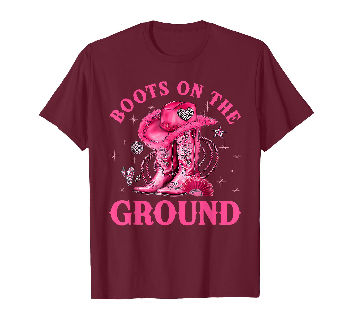 Boots On The Ground Pink Cowgirl Breast Cancer Western Women T-Shirt