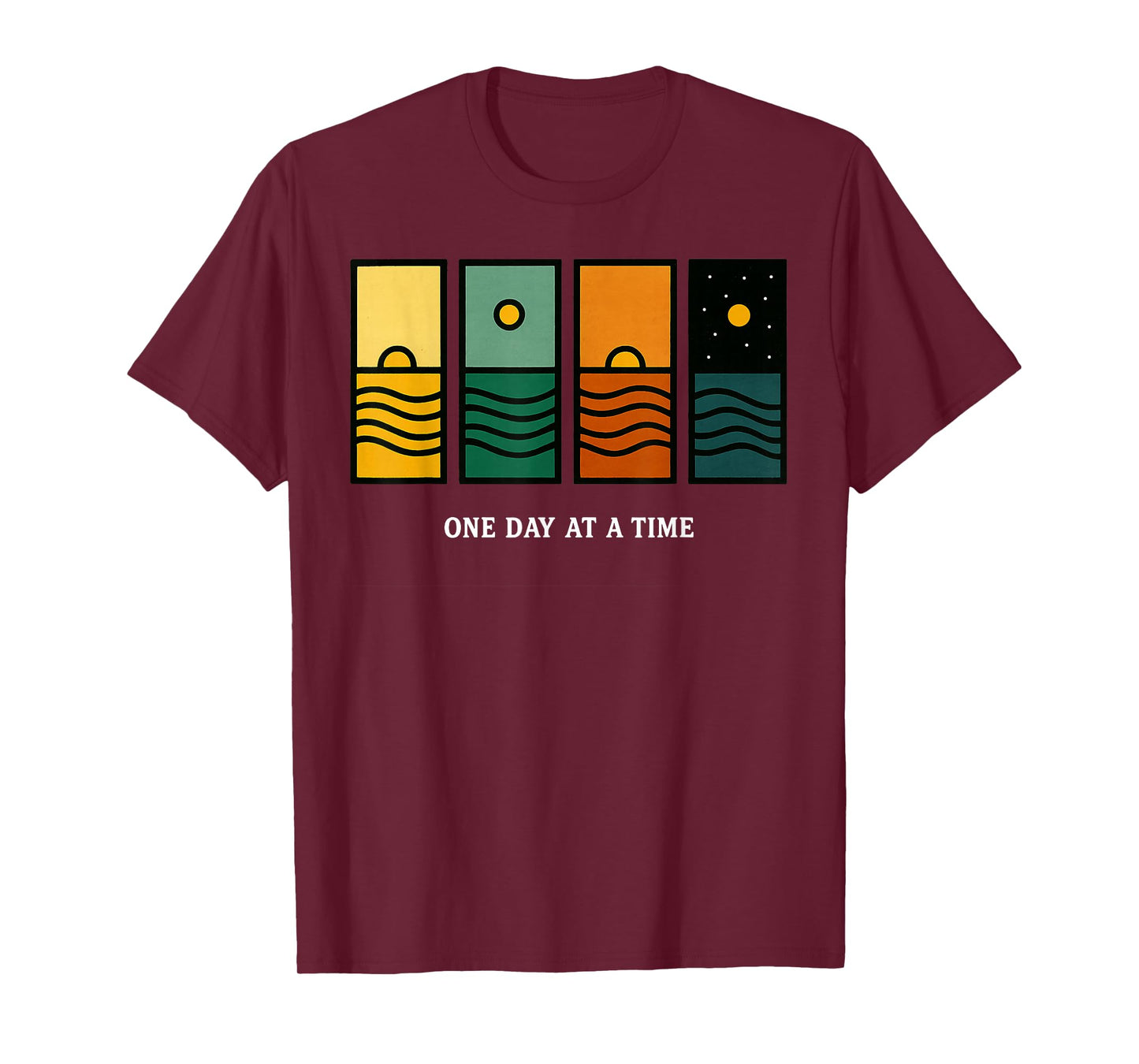 Retro One Day at A Time Motivational Quote Retro Sunset T-Shirt