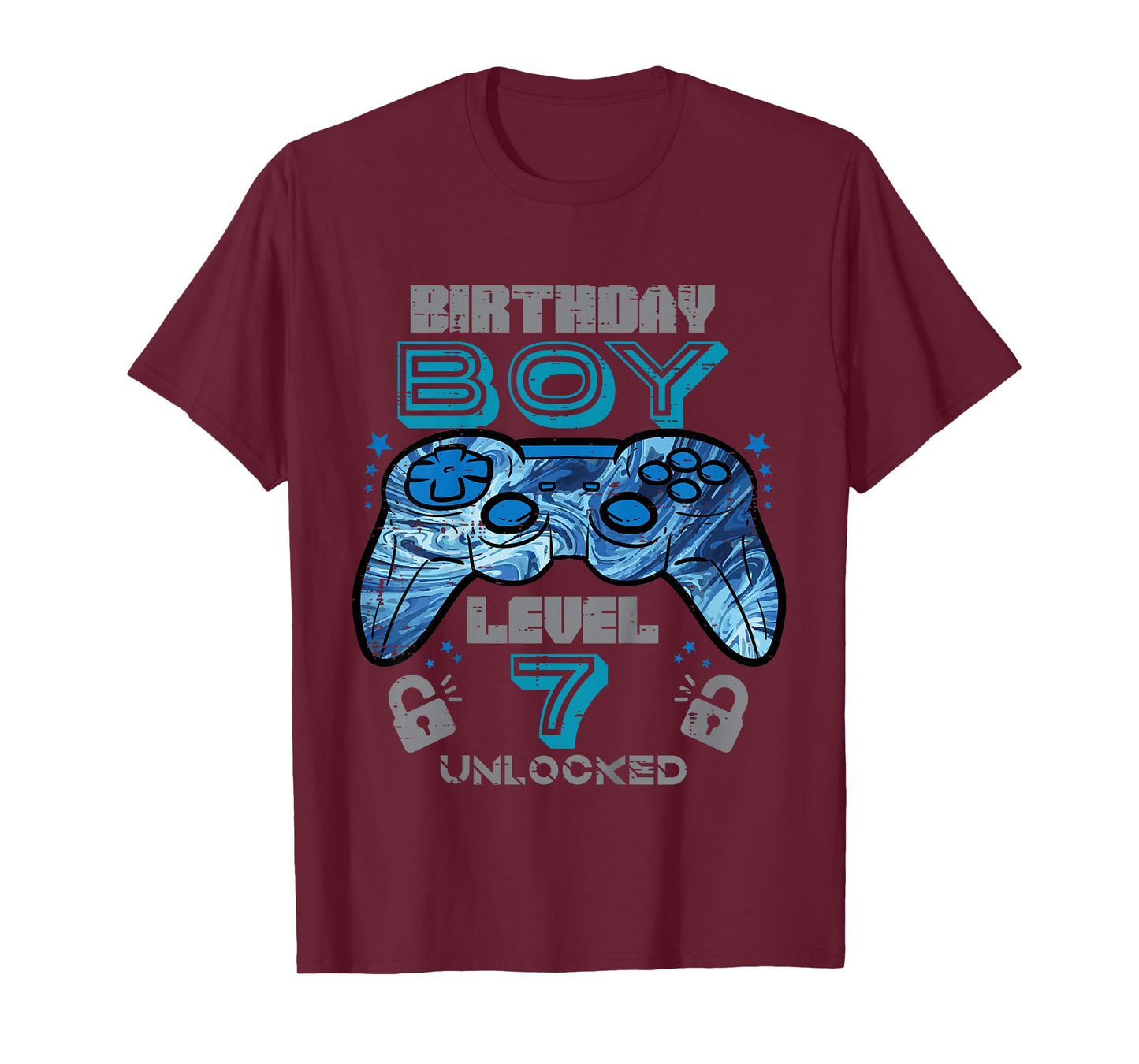 Kids 7th Birthday Gamer Level 7 Unlocked Video Gaming Bday Boys T-Shirt