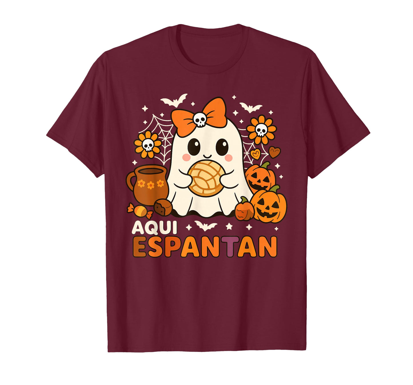 Aqui Espantan Cute Ghost Pan de Muerto Mexican Halloween T-Shirt