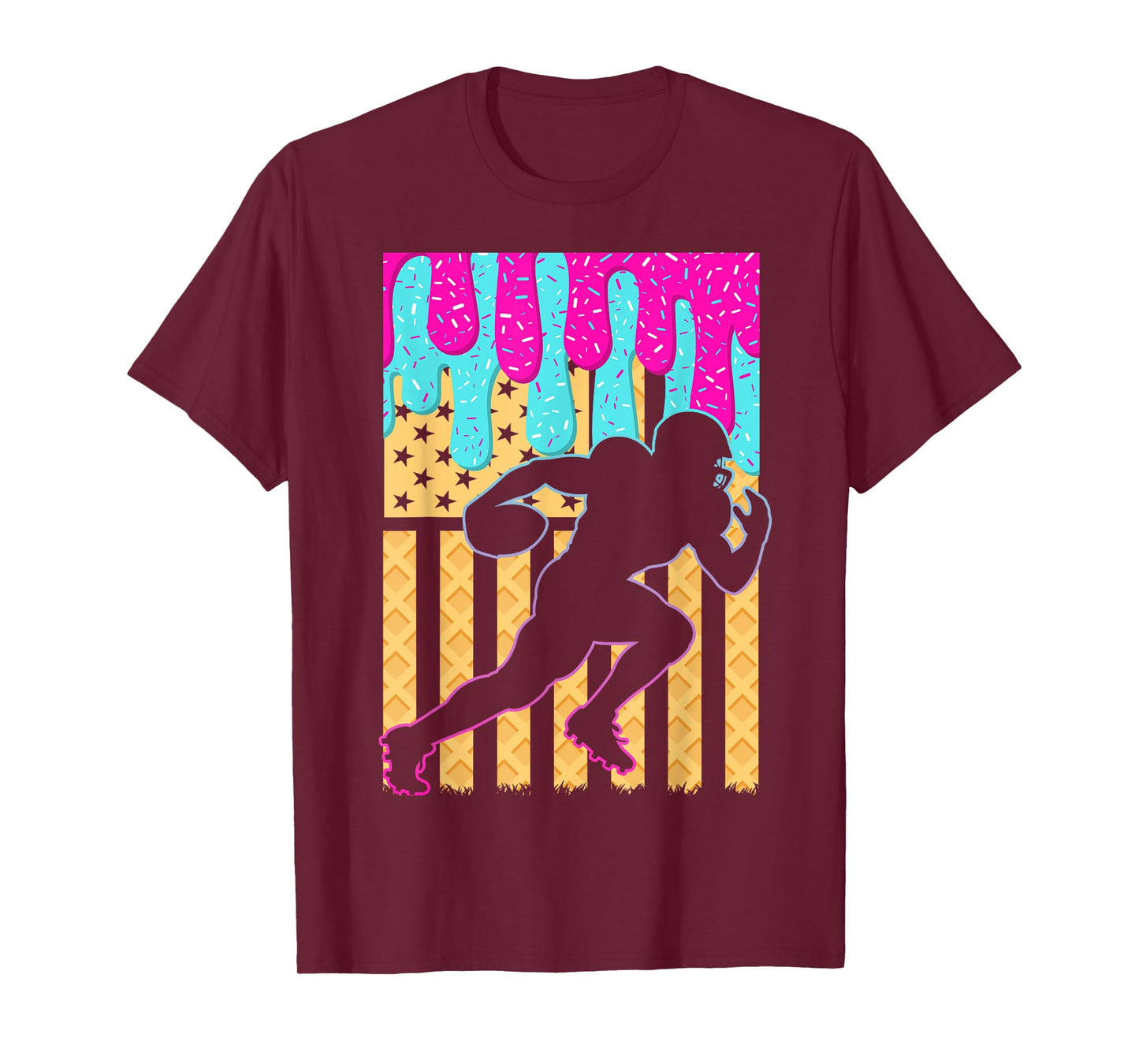 Football Ice Cream Drip Boys Football Player American Flag T-Shirt
