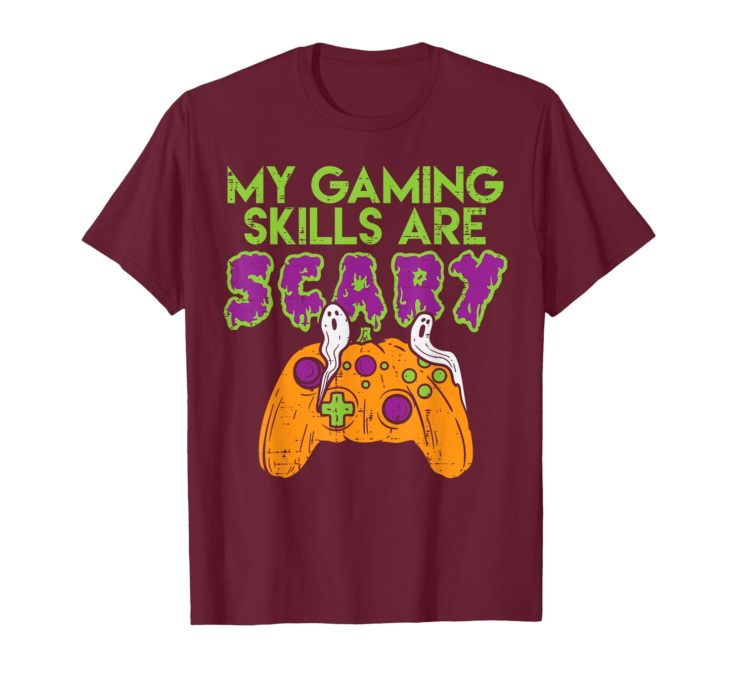 Gaming Skills Scary Pumpkin Controller Boys Halloween Gamer T-Shirt