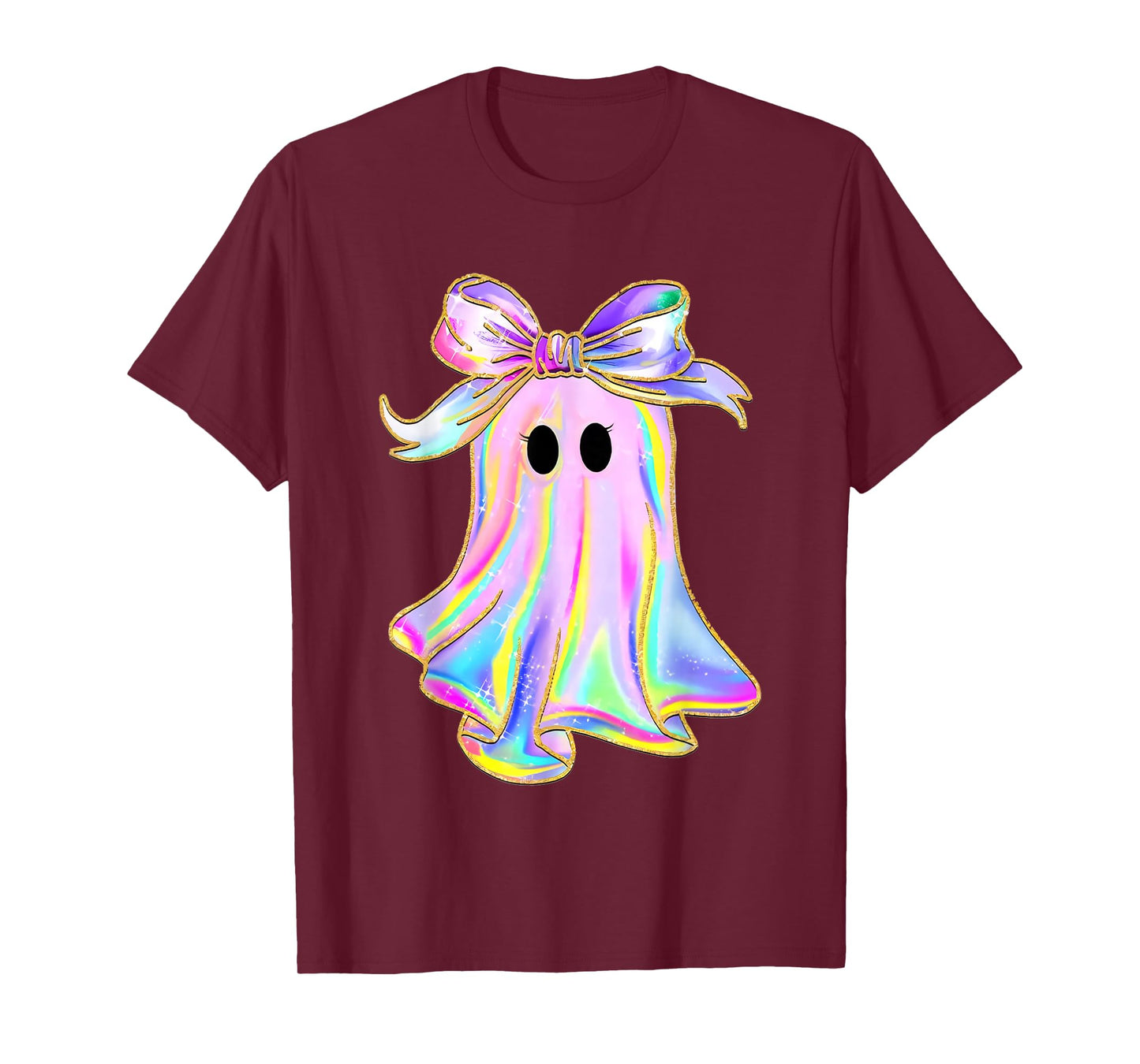 Pastel Galaxy Ghost Halloween Girl Kids Ghost Coquette Bow T-Shirt
