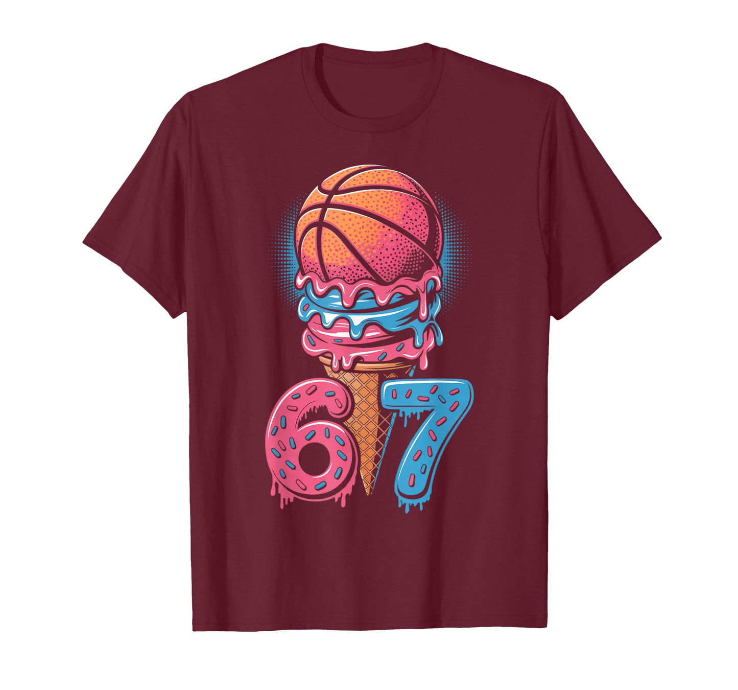 Player 67 Number 67th B-Ball Basketball Ice Cream Drip T-Shirt