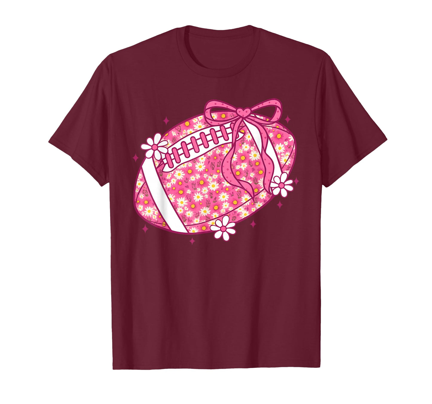 Pink Floral Football Coquette Bow Game Day Touchdown Season T-Shirt