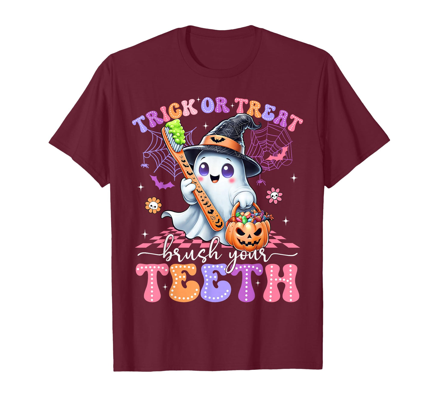 Retro Halloween Trick Or Treat Brush Your Teeth Cute Dentist T-Shirt