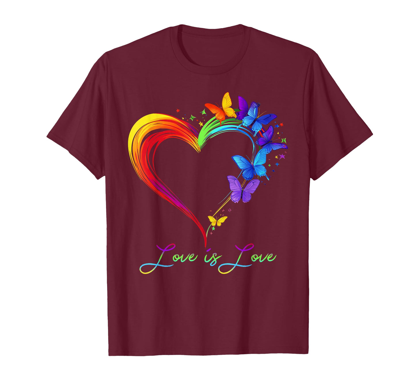 Rainbow Love Is Love LGBT Gay Lesbian Pride Butterfly Heart T-Shirt