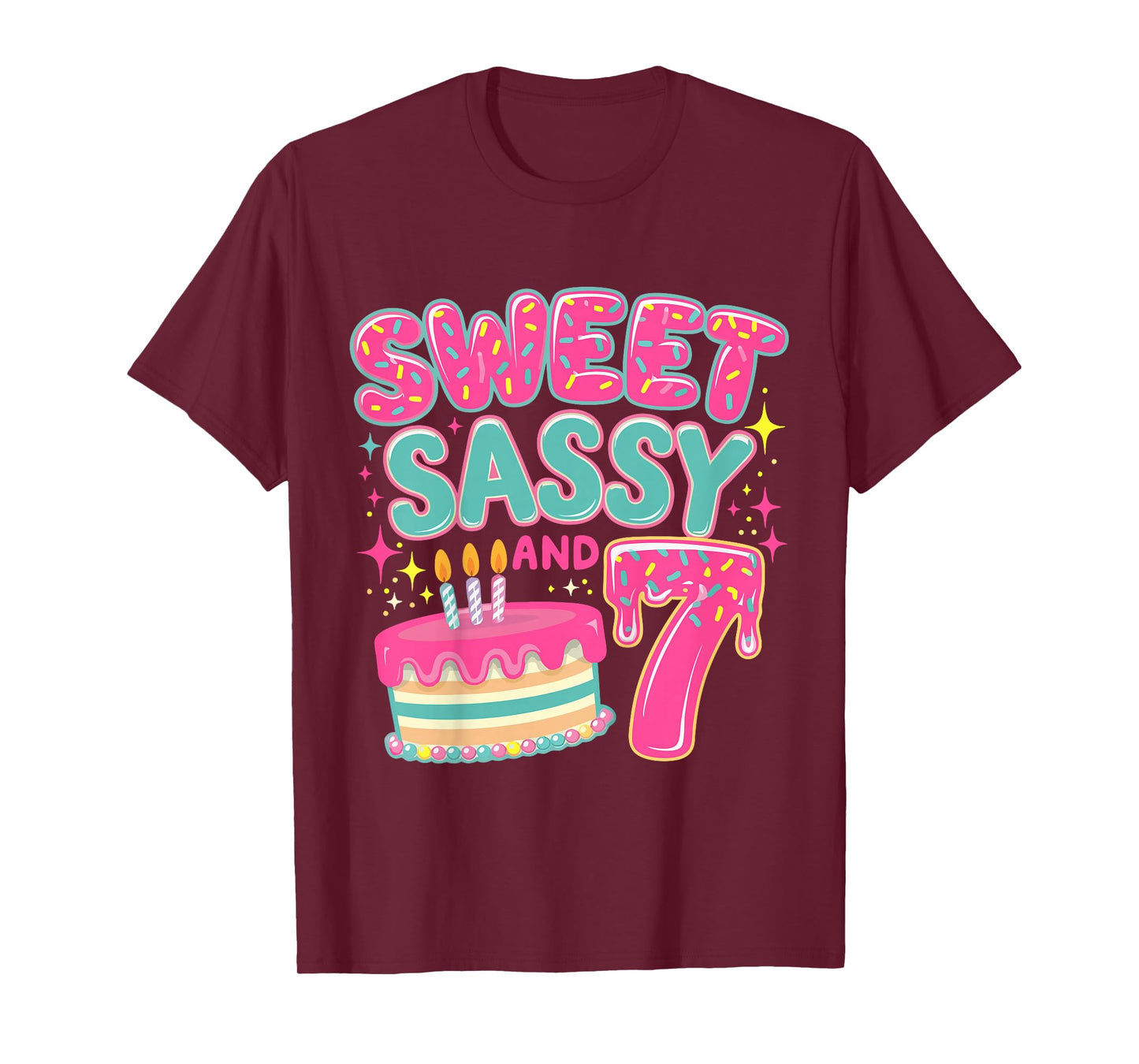 Kids Sweet Sassy and Seven Birthday Girl Donut 7 Year Old T-Shirt