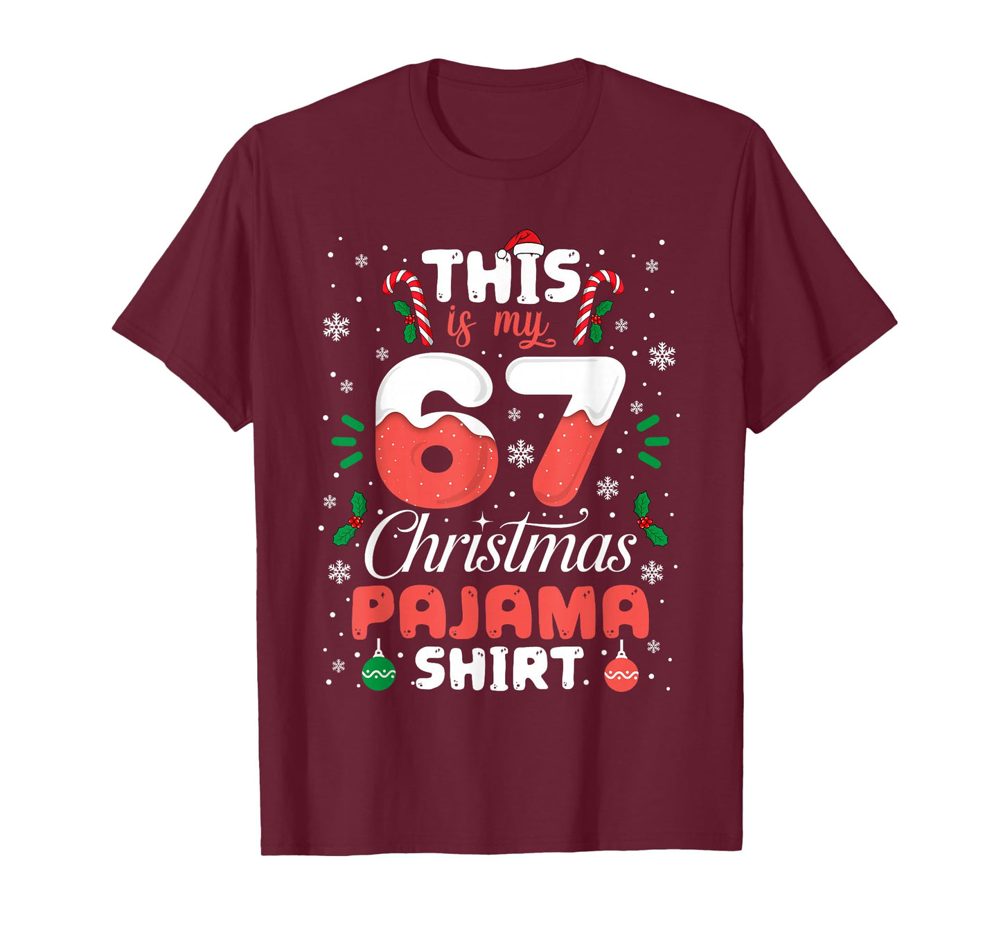 Funny 67 Christmas Pajamas Shirt Six Seven Meme Brainrot T-Shirt