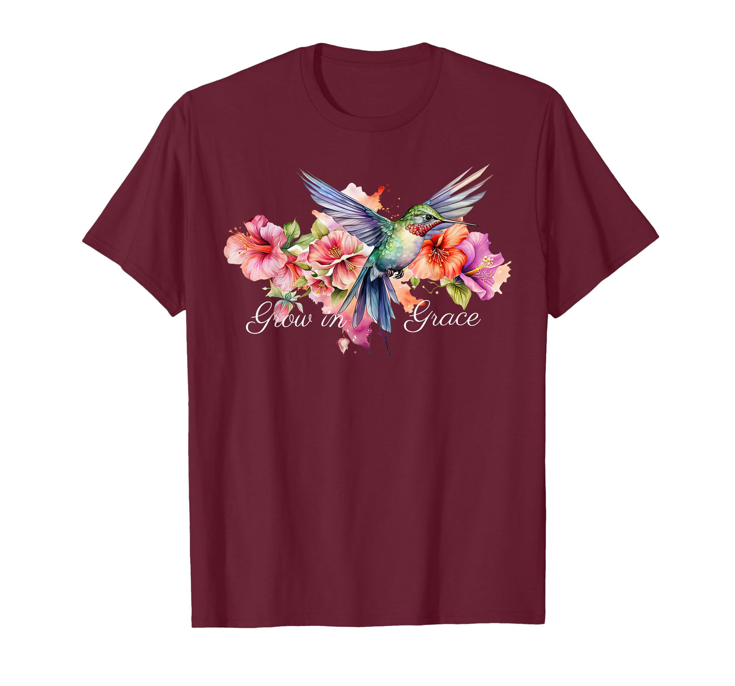 Grow In Grace Flower Hummingbird Christian Bible Verse T-Shirt