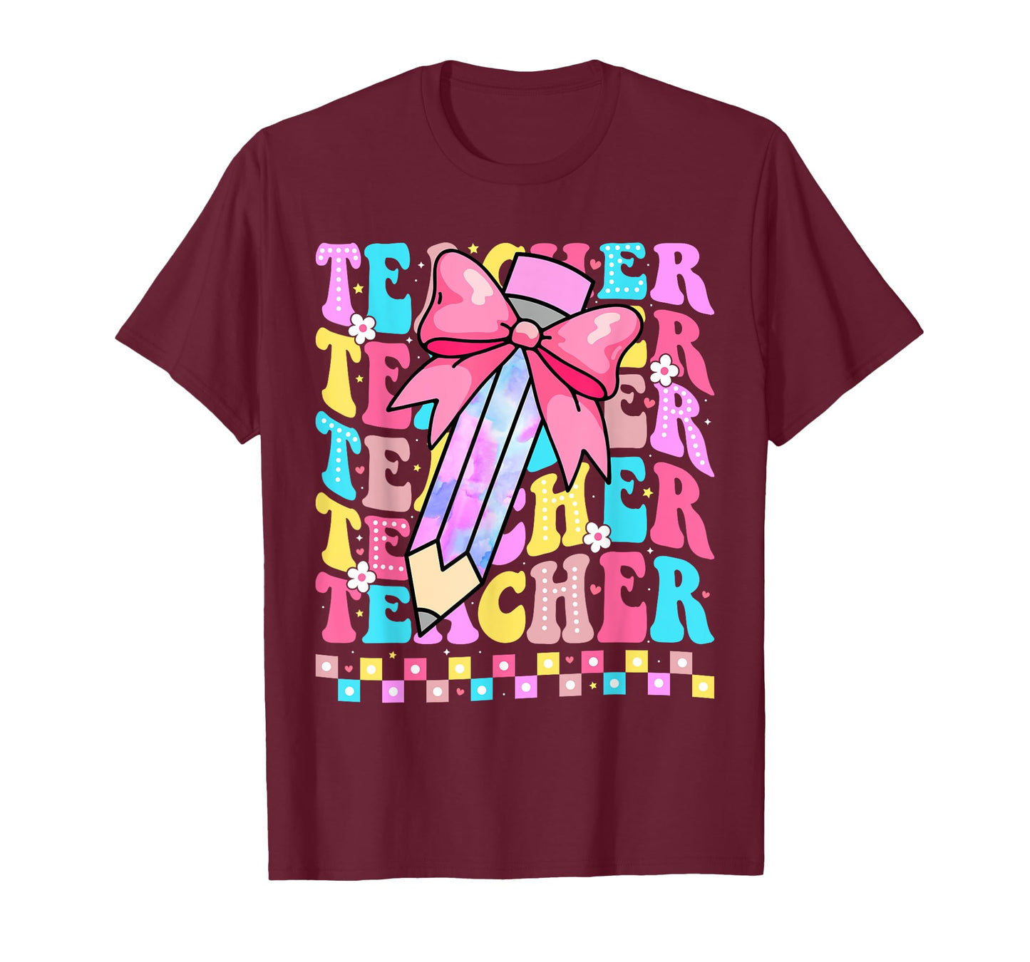 Groovy Teacher Cute Coquette Bow Flower Retro Back to School T-Shirt