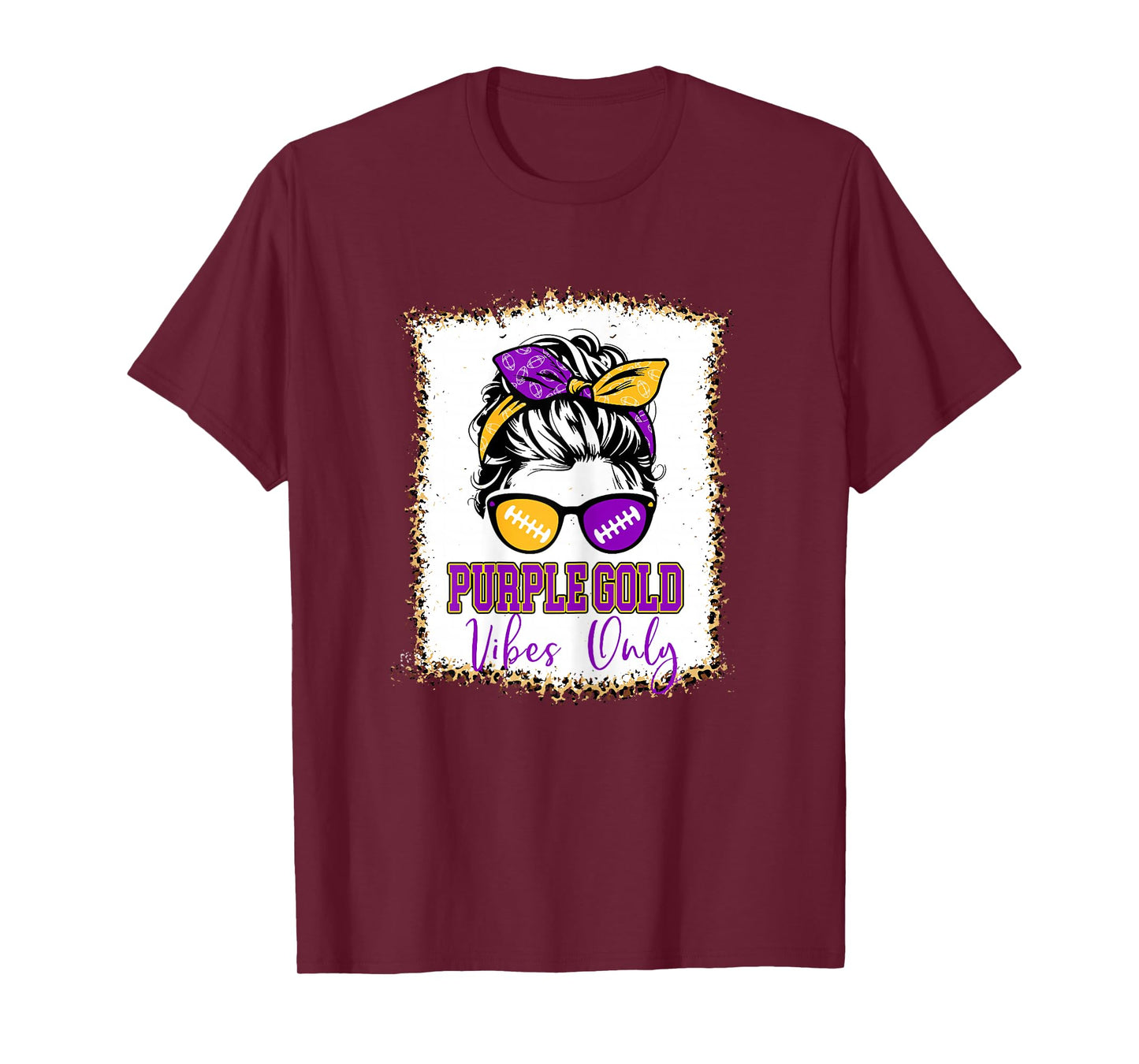 Purple Gold Vibes Only Football Shirt Women Leopard Football T-Shirt