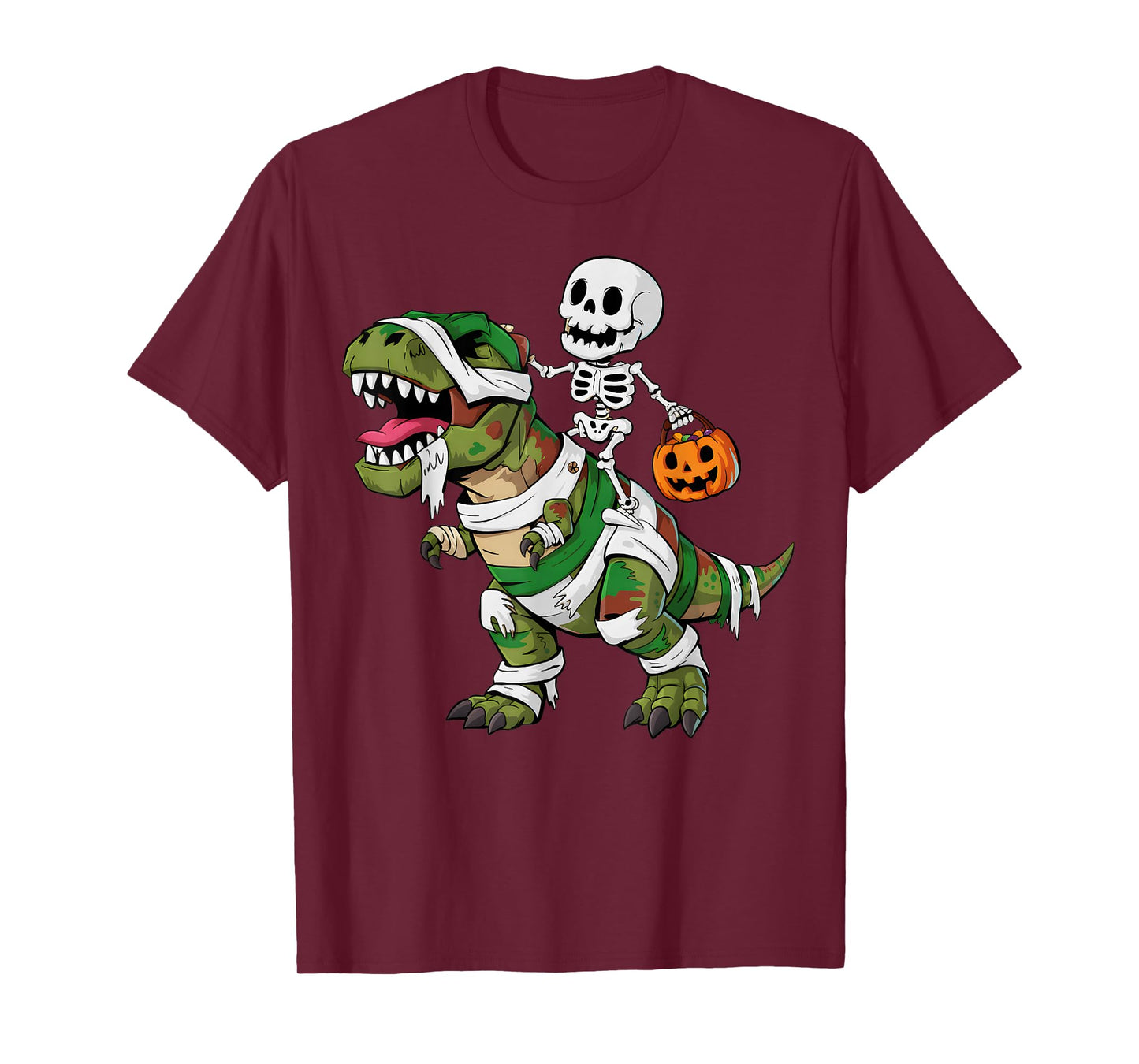 Skeleton Dinosaur T rex Boys Kids Funny Halloween Pumpkin T-Shirt