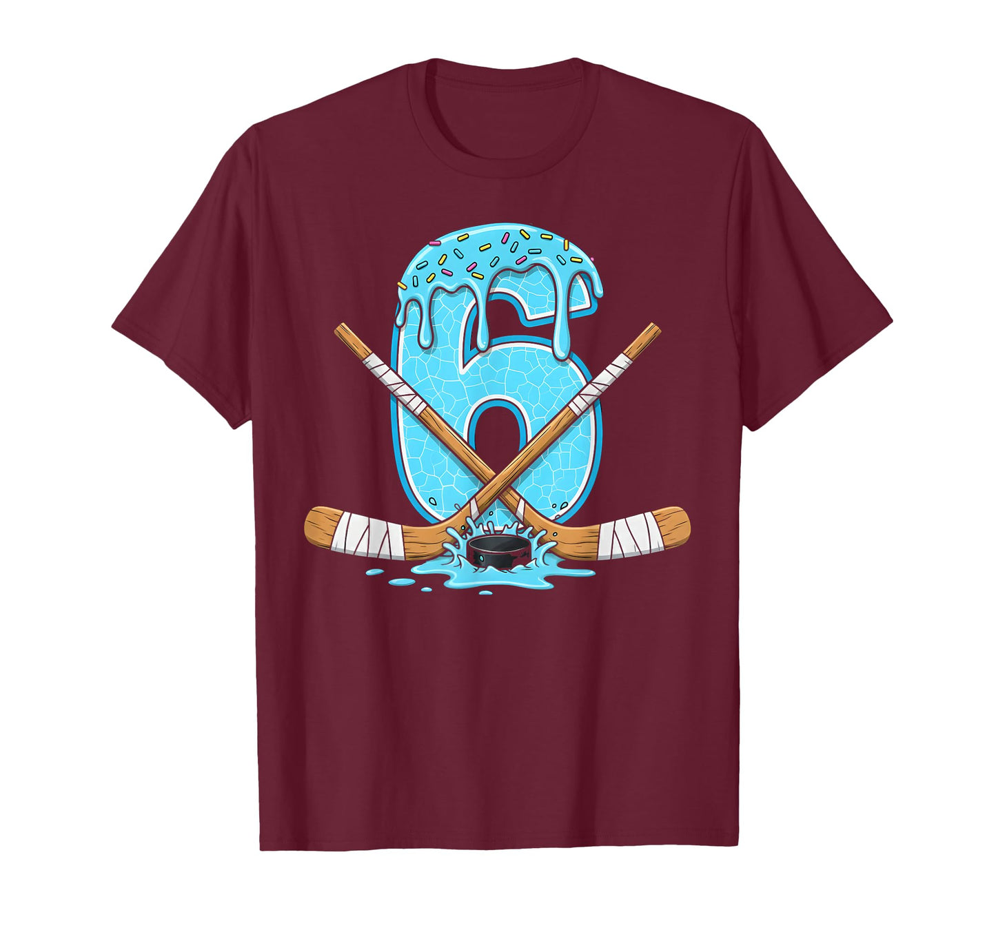 6 Year Old Hockey Ice Cream Drip Youth 6th Birthday Boys T-Shirt